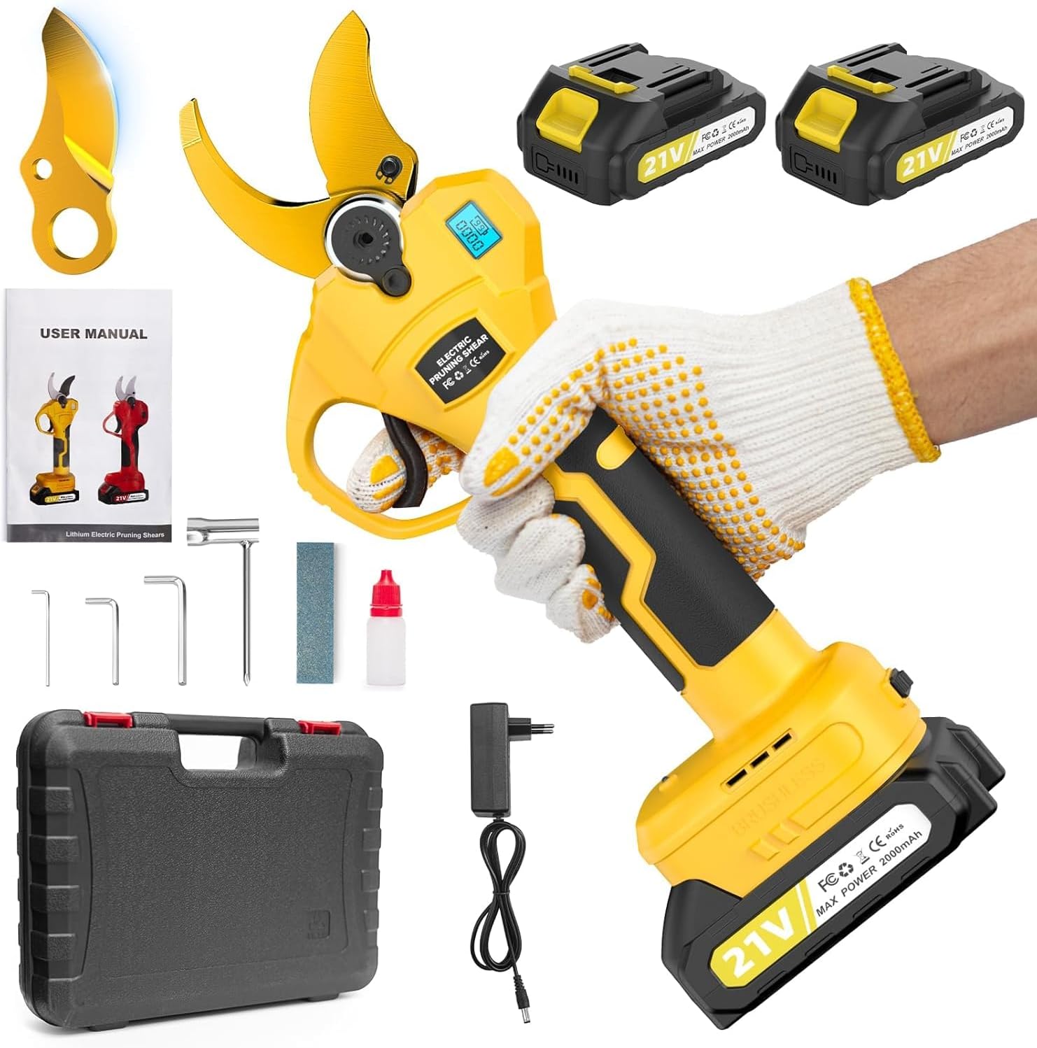 Detalle de Forbici Potatura a Batterie 40-50 mm Brushless con LCD – Cesoie Elettriche Professionali