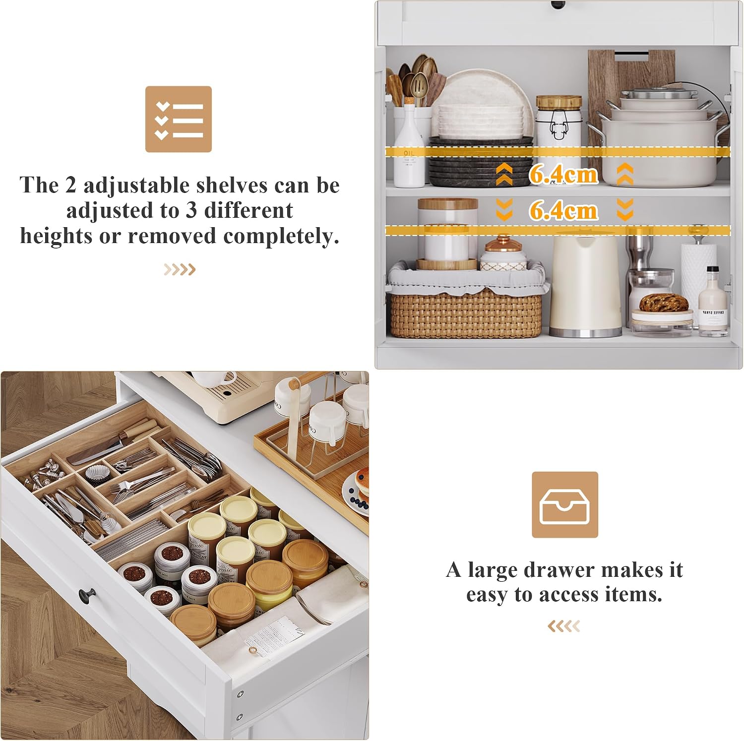 Thumbnail 6 de FOREHILL P622 180cm Tall Kitchen Cupboard, White, Adjustable Shelves and Countertop