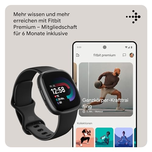 Thumbnail 8 de Fitbit Versa 4 Smartwatch mit Google Health Premium – Schwarz/Graphit, 6 Tage Akku