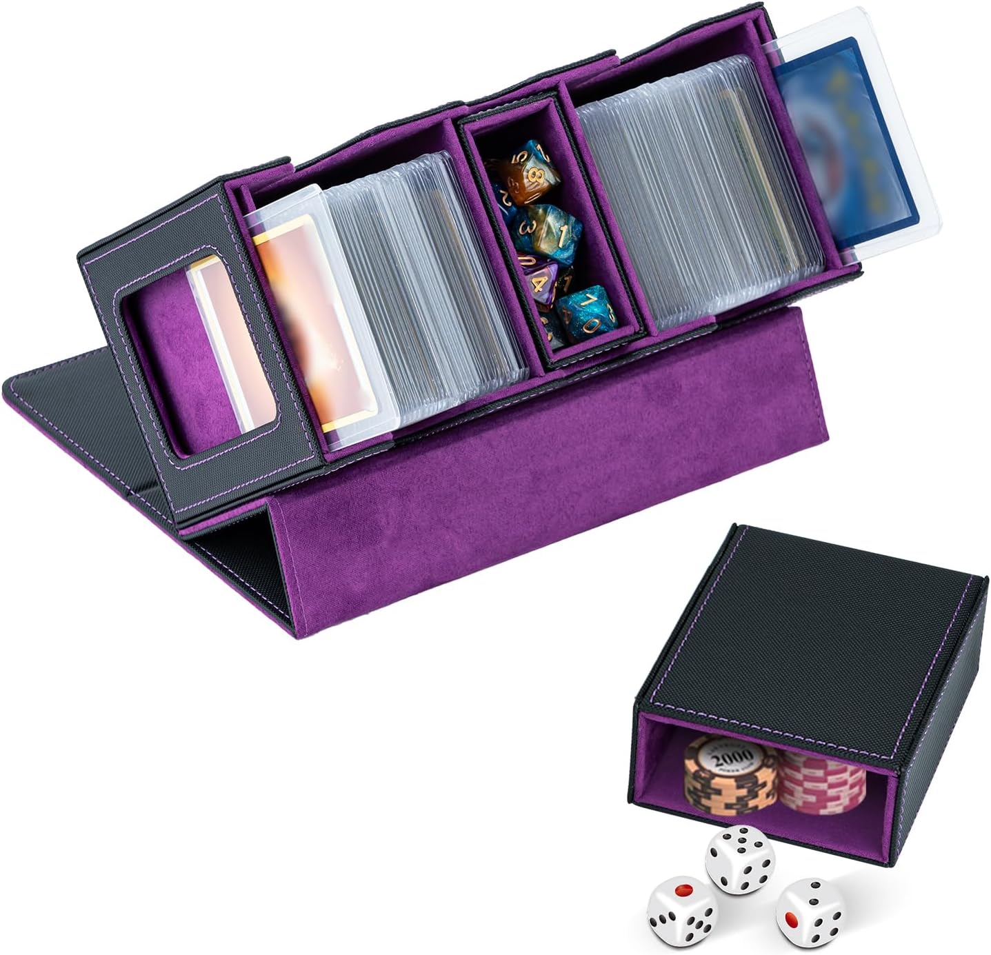 Detalle de Tolesum Commander Deck Box: Porta Mazzo MTG 360+ carte, 3-in-1 con vetrine e cassetto dadi – Nero Viola