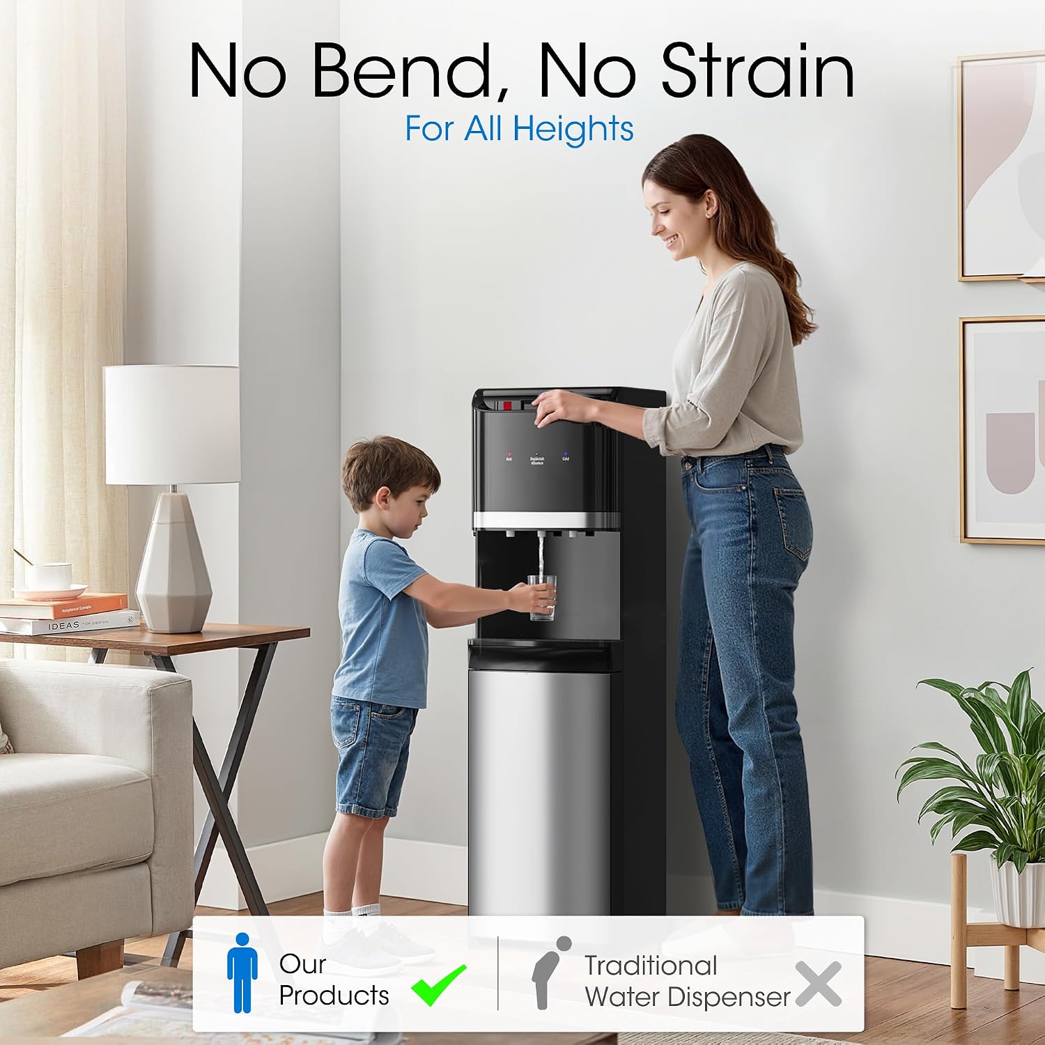 Detalle 2 de Tehanld THFT0834CS003 Bottom-Loading Water Cooler, 3 Temperatures, Black
