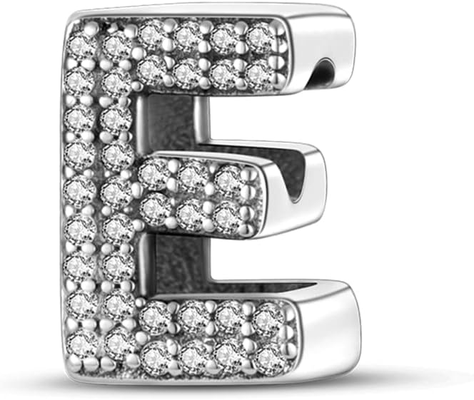 Detalle de TINSLO Bead Charm in Argento Sterling 925 Lettere con Cubic Zirconia – Compatibile con Pandora e bracciali europei