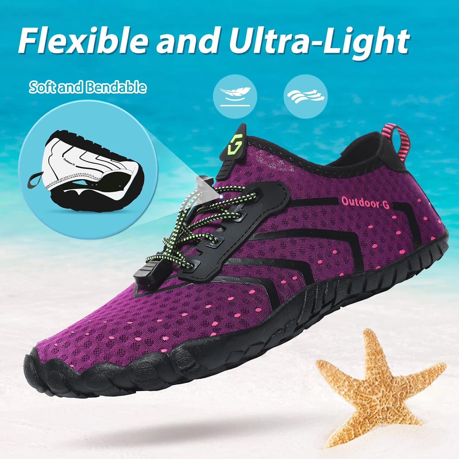 Detalle 2 de Wasserschuhe Damen/Herren – Schnelltrocknende Badeschuhe mit Drainagelöchern, 36–46 EU