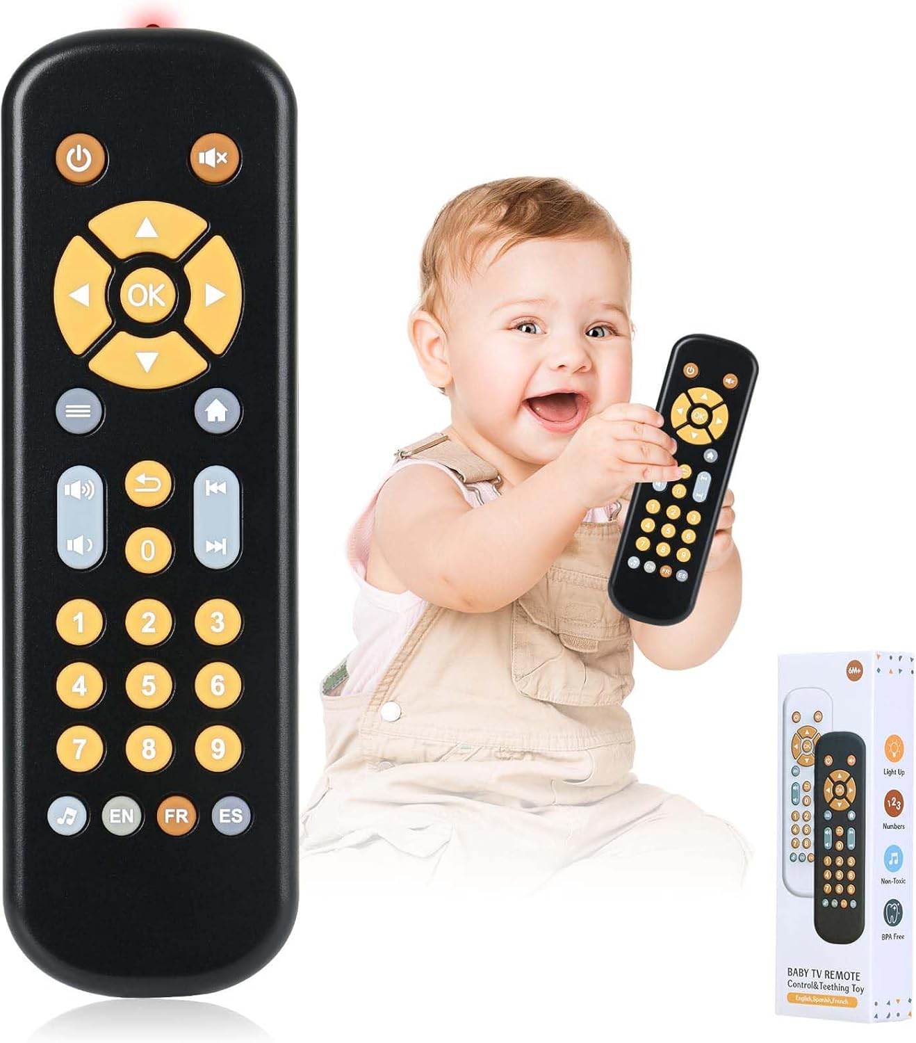 Bambebe Baby TV Telecomando con Luce e Suono: giocattolo multilingue per bambini dai 6 mesi