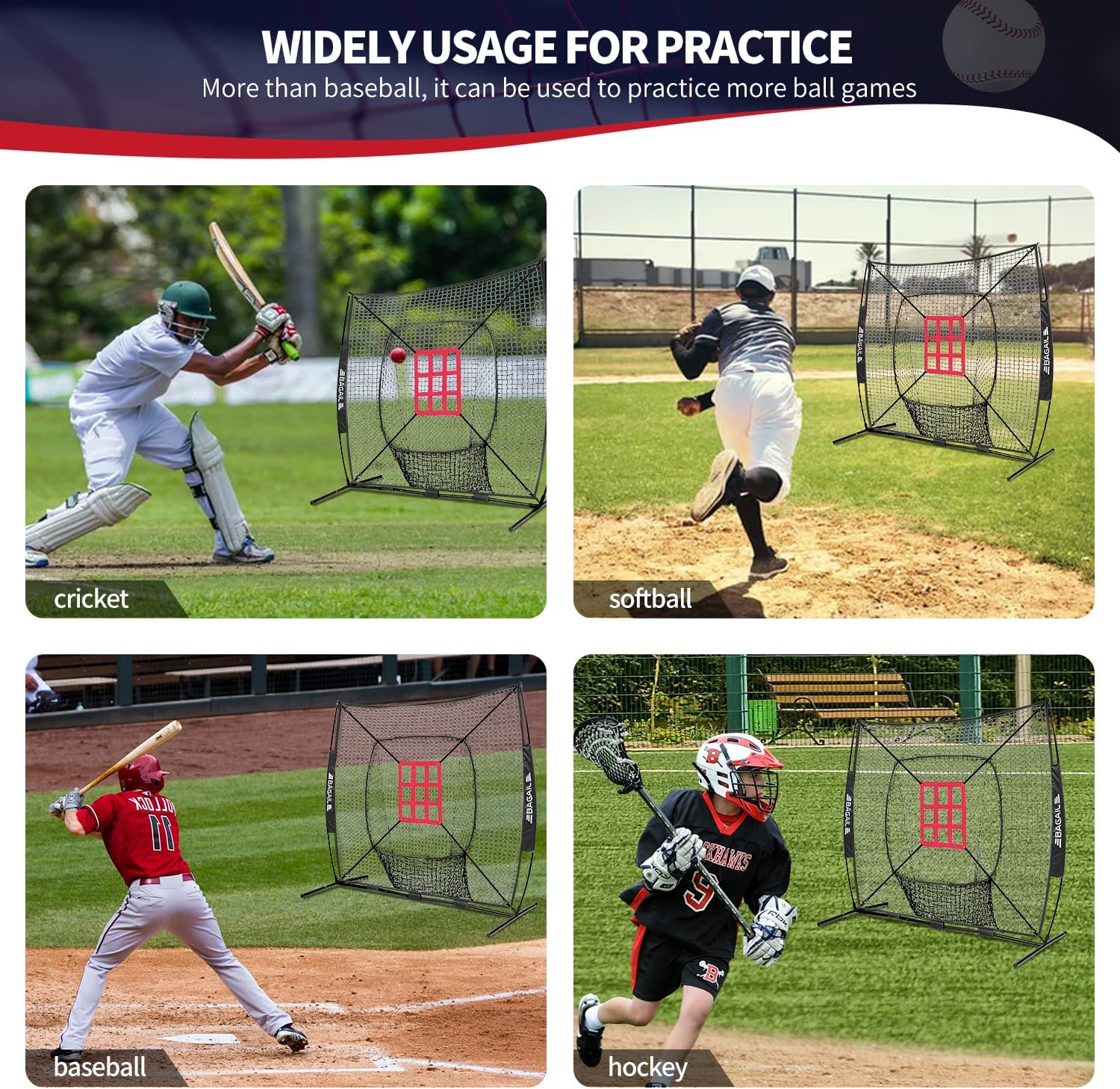 Thumbnail 6 de BAGAIL BN03-Black Baseball & Softball Training Net, 7x7 ft with Tee and 2 Strike Zones