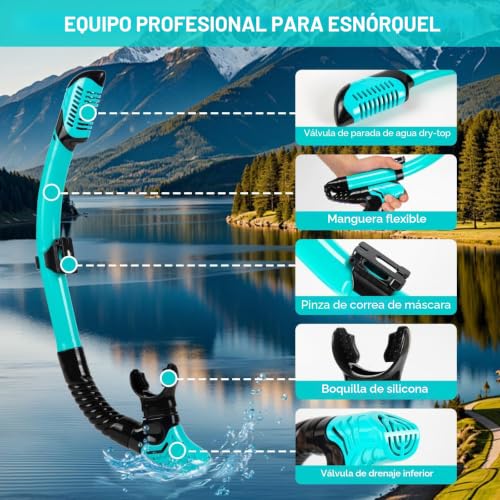 Detalle de KAEFUYS Gafas de buceo profesional 180° con tubo seco y vidrio templado