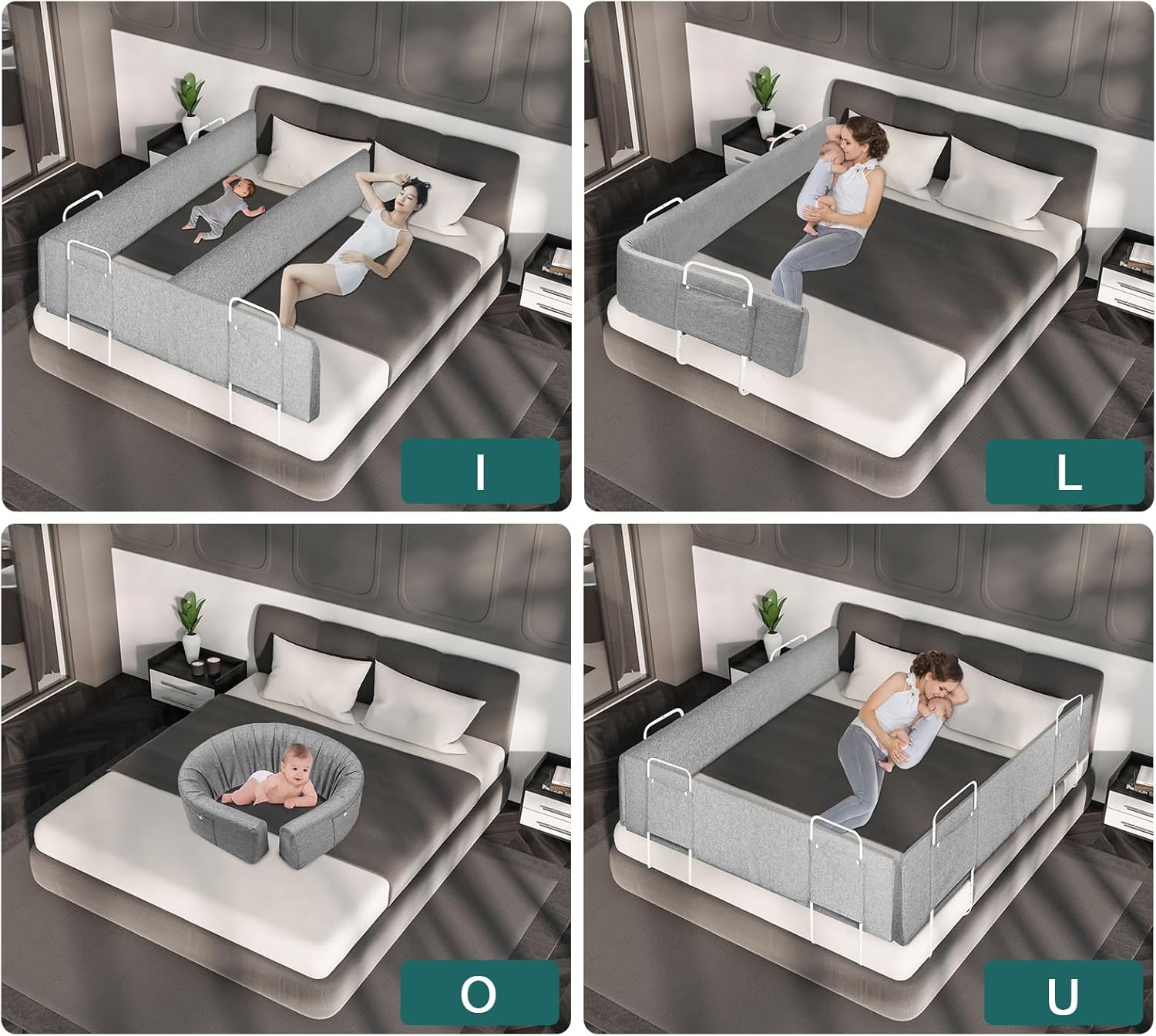 Thumbnail 3 de UISEBRT Bettgitter / Bettschutzgitter 200 cm – Rausfallschutz für Kinderbett, 5-fach höhenverstellbar, verformbar (Grau)