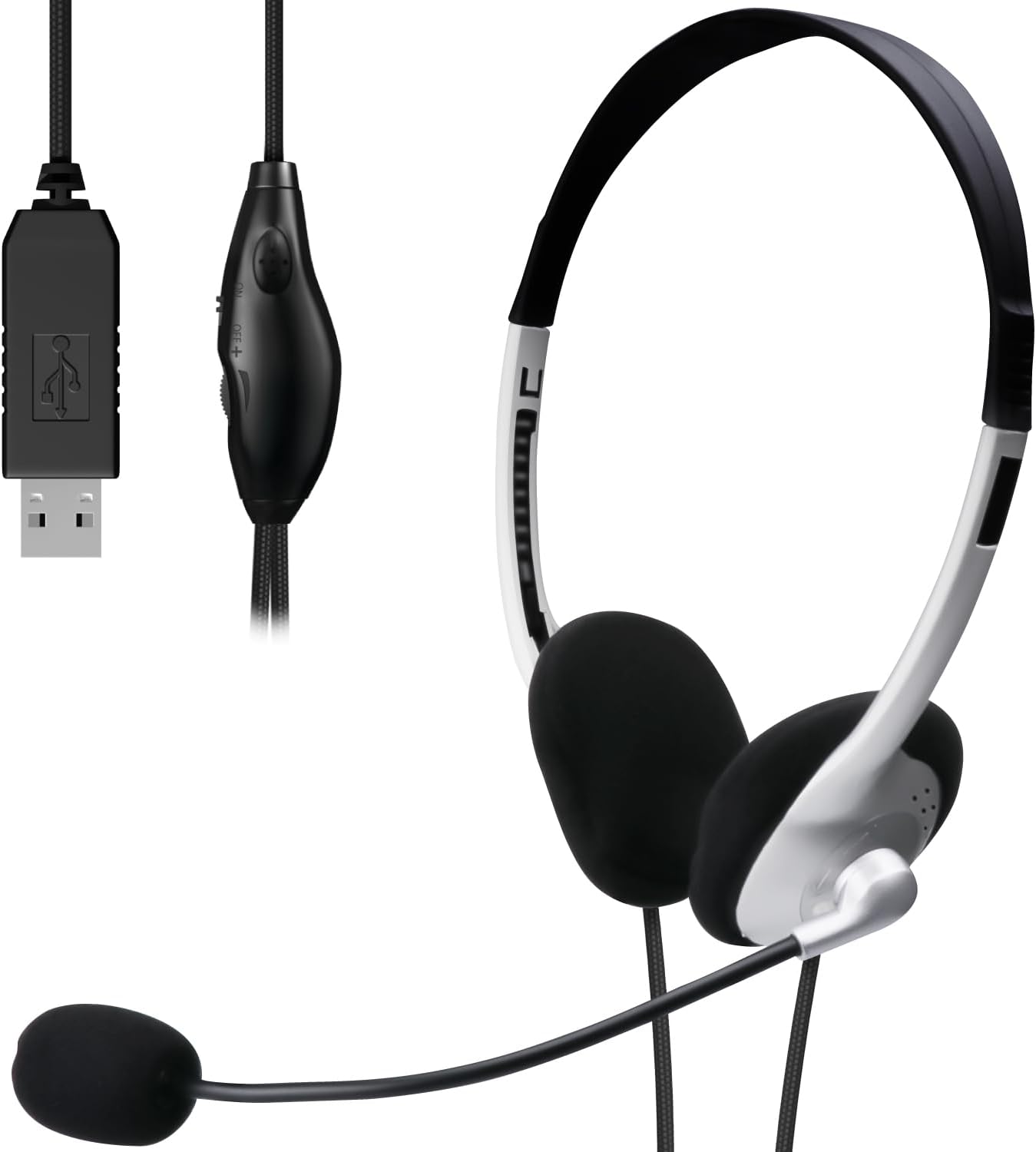 Detalle de エレコム HS-FBE01USV USB有線ヘッドセット シルバー 1.8mケーブル・軽量マイク付き