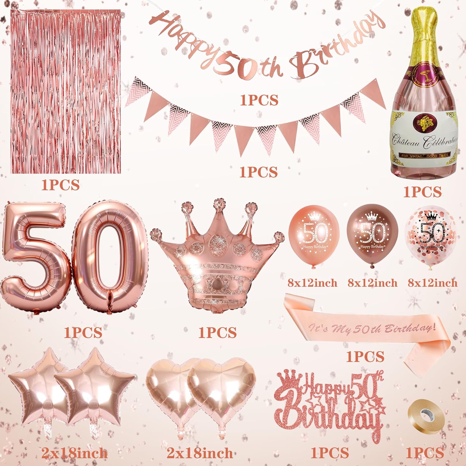 Thumbnail 2 de Rose Gold 50th Birthday Decoration Banner 🎉