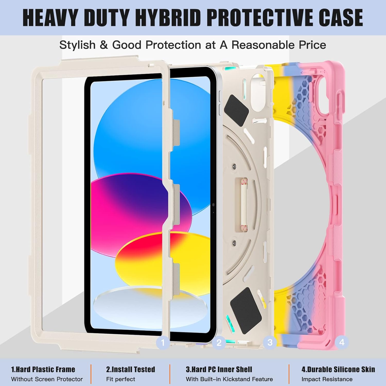 Thumbnail 3 de Gerutek Hülle für iPad (A16) 11./10. Generation – Stoßfeste 3‑in‑1 Schutzhülle mit 360° Drehständer, Handschlaufe und Schultergurt in Rosa