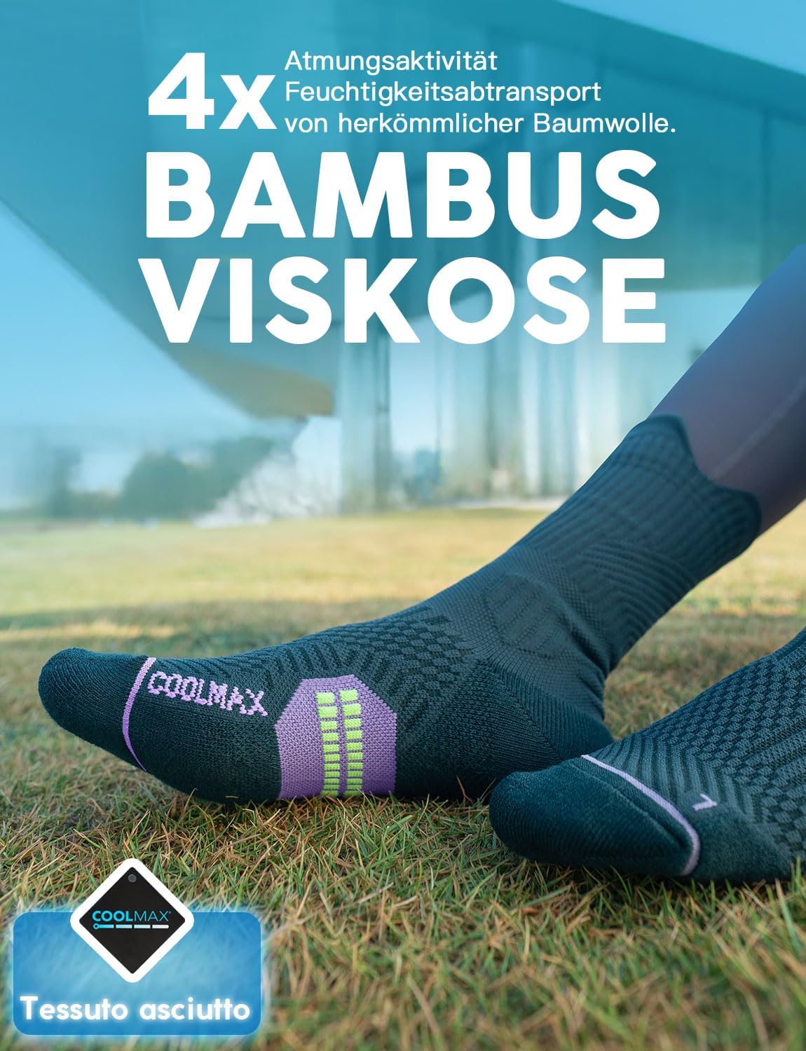 Thumbnail 2 de Juclise Bambus Kompressions-Laufsocken (15–20 mmHg) mit Coolmax & Blasenschutz im 3er-Pack