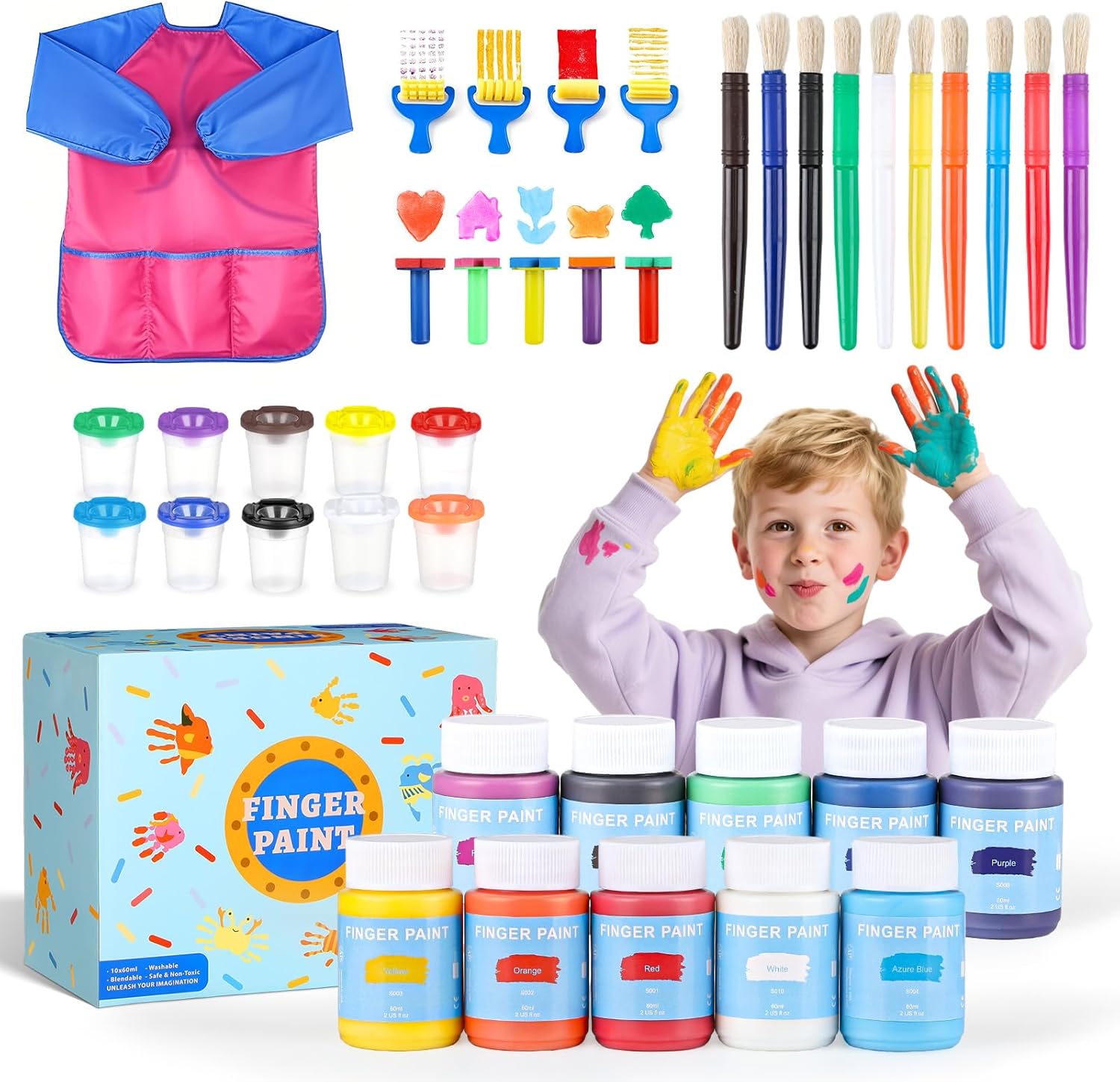 Detalle de TMOL Fingerfarben Kinder ungiftig – 10 Farben Set mit Waschfarben und Zubehör