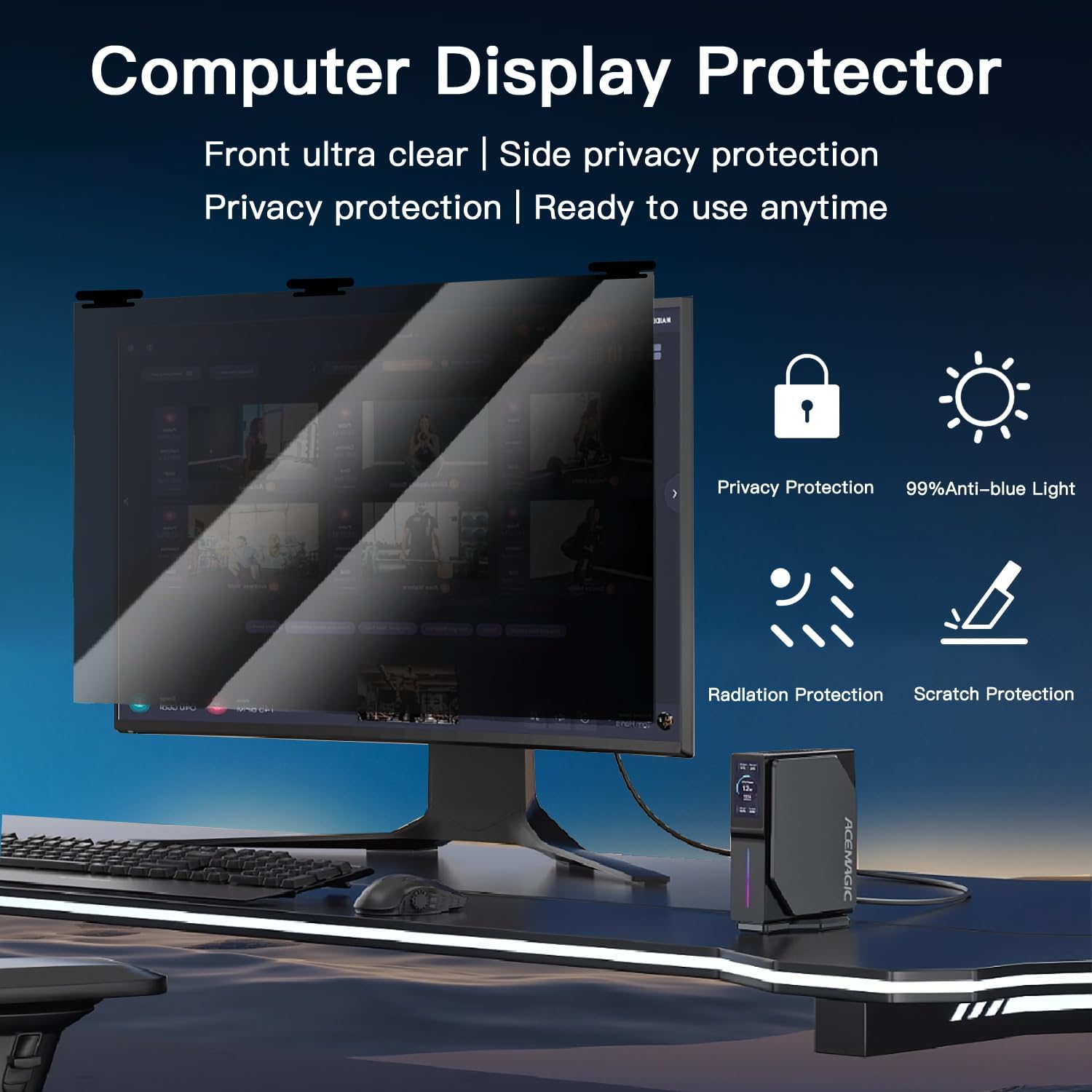 Detalle de Halloive 2-Pack 27-Inch Magnetic Hanging Privacy Screen for 16:9 Monitors
