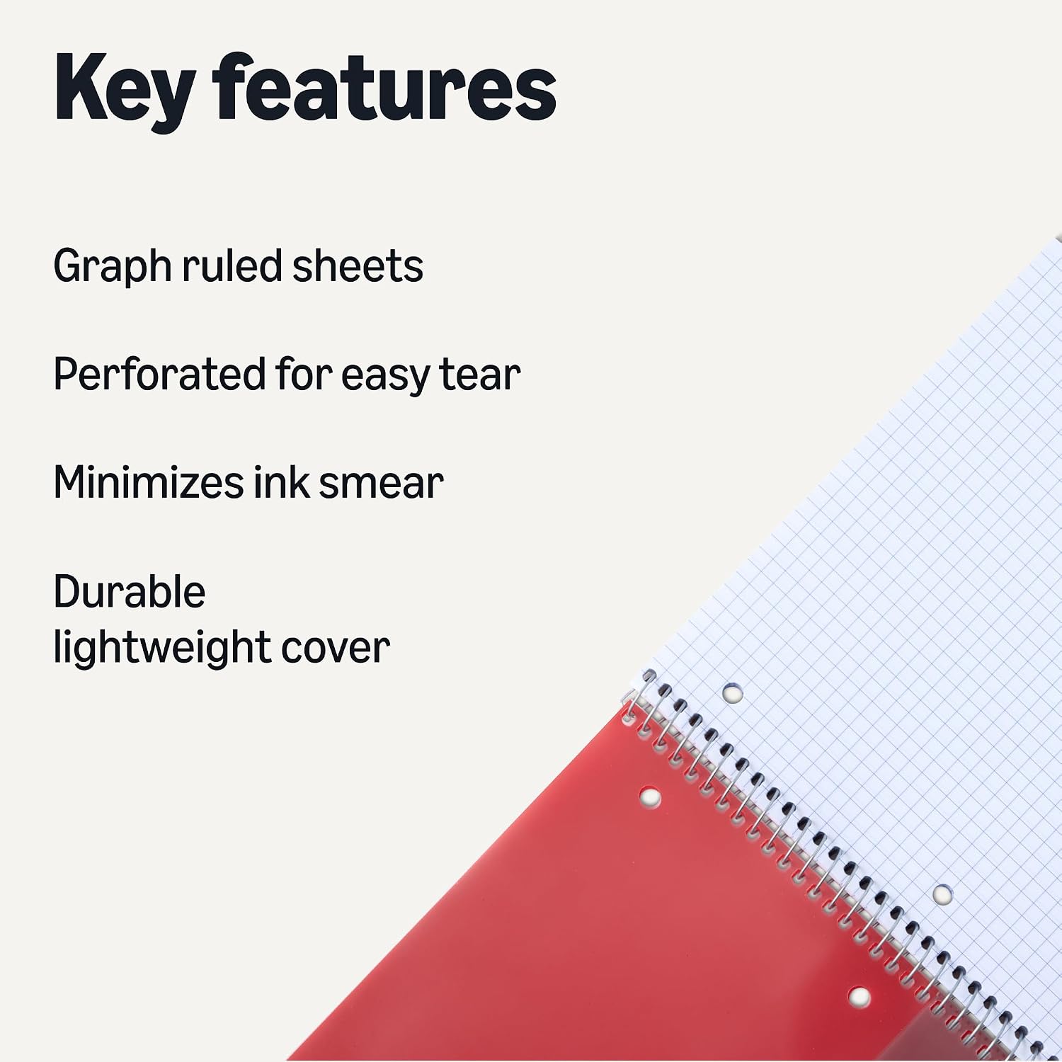Thumbnail 1 de Amazon Basics Graph Ruled Spiral Notebook (4x4 Grid) – 3 Pack, 9 x 11, Coral, Poly Cover