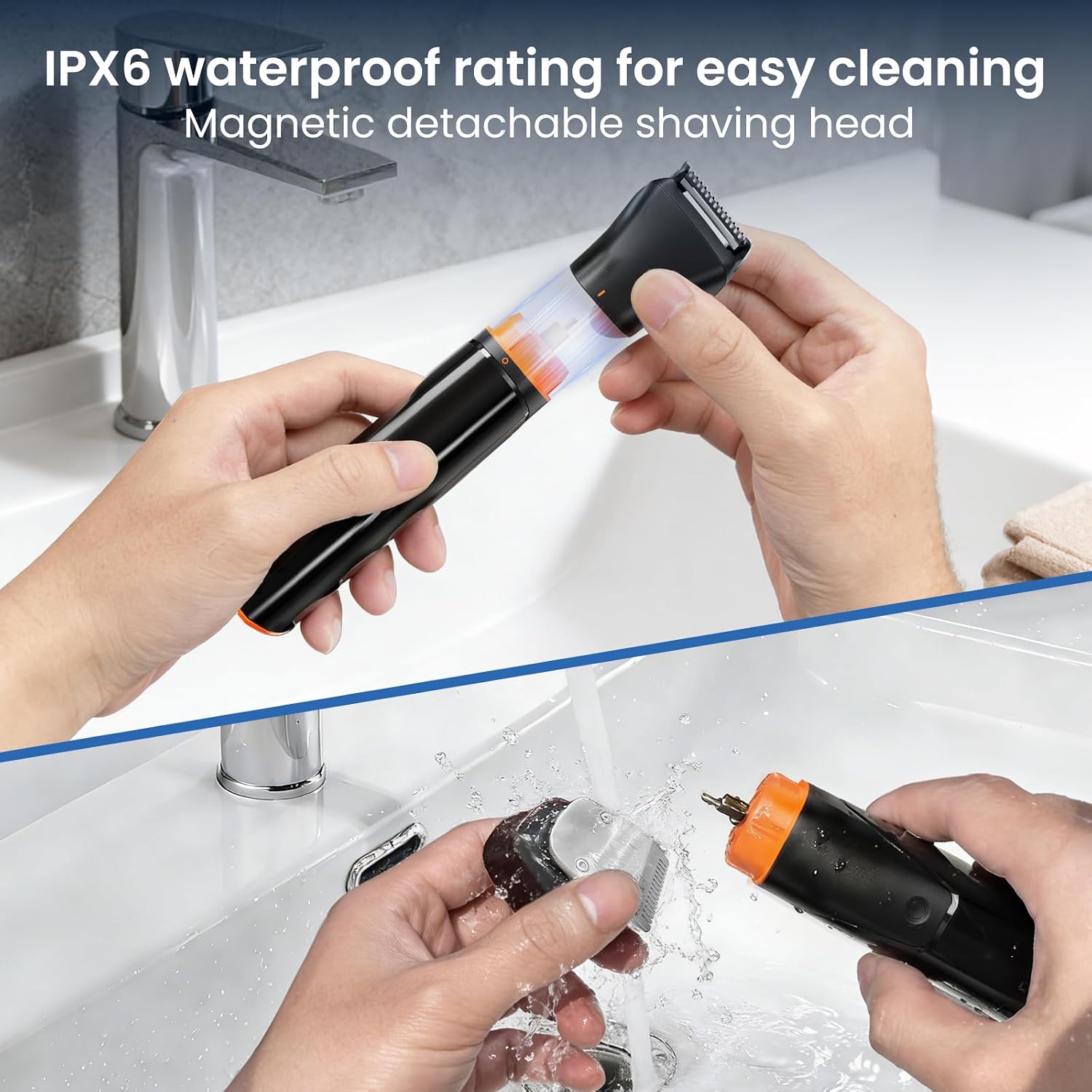 Detalle de MAXGROOM 6-in-1 Beard Trimmer for Men – Magnetic Heads, IPX6 Waterproof, USB-C
