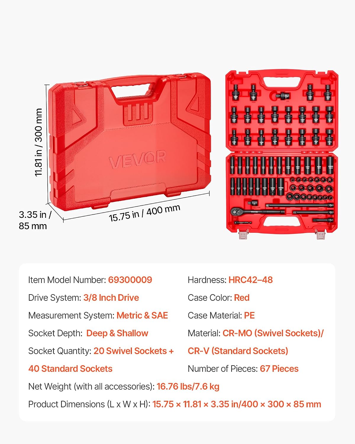 Thumbnail 6 de VEVOR Impact Socket Set, 67-Piece