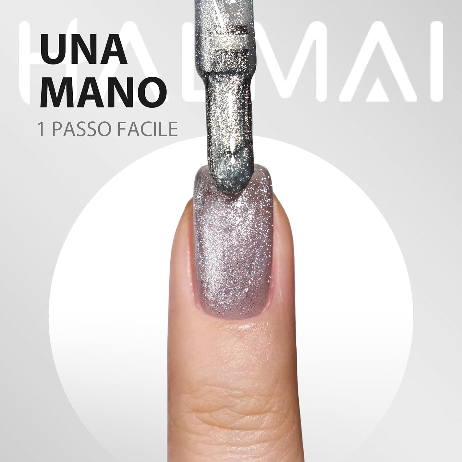 Detalle de Kit gel HALMAI OneCoat Cat Eye argenté avec aimant 5 en 1 (base, couleur, builder, renfort, top coat)