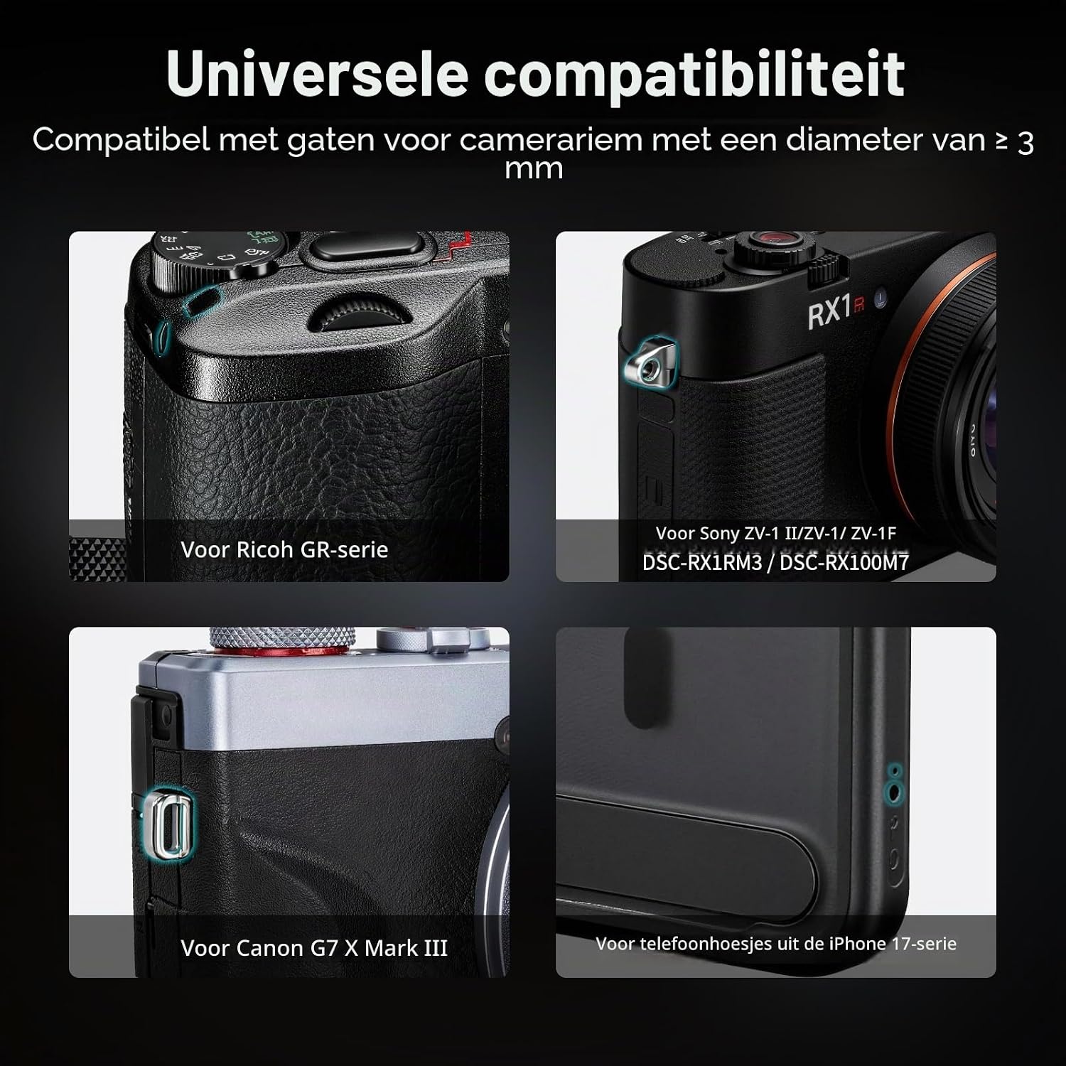 Detalle 1 de SMALLRIG Quick Release-schouderriem voor Ricoh GR, Sony ZV-1 en iPhone 17