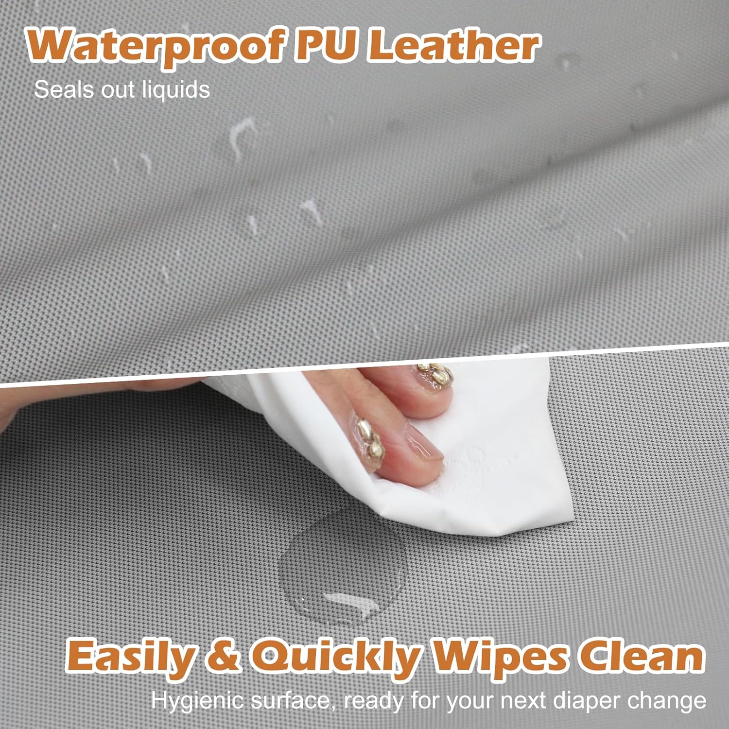 Detalle 2 de JVEOO Vegan Leather Baby Changing Pad, Waterproof, Wipeable, with Safety Belt