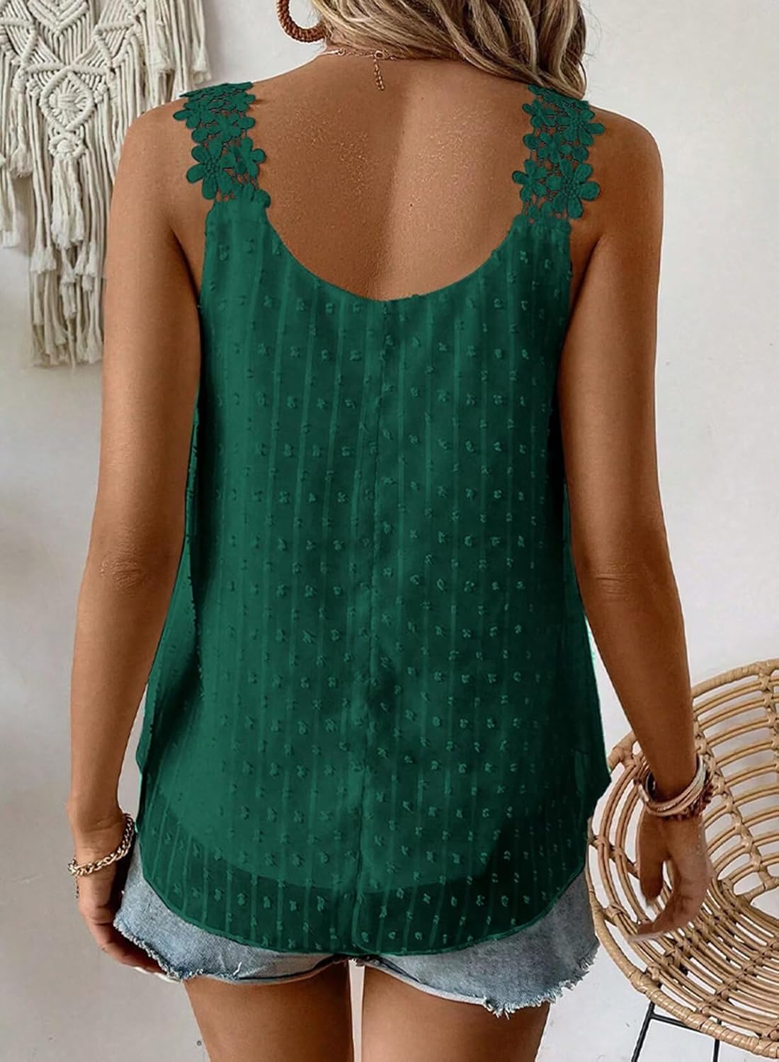 Thumbnail 2 de Womens Flowy Swiss Dot Lace Strap Boho Tank Top (100% Polyester)