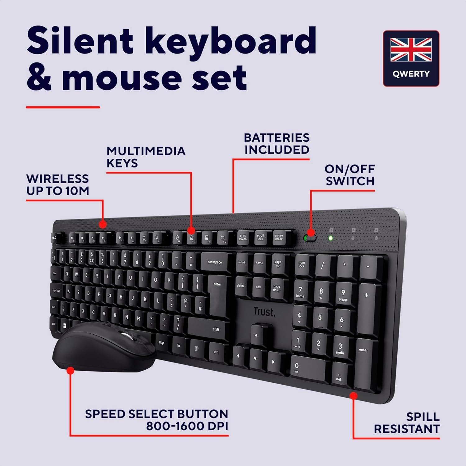 Thumbnail 2 de Trust Ymo II Silent Wireless Keyboard and Mouse Set