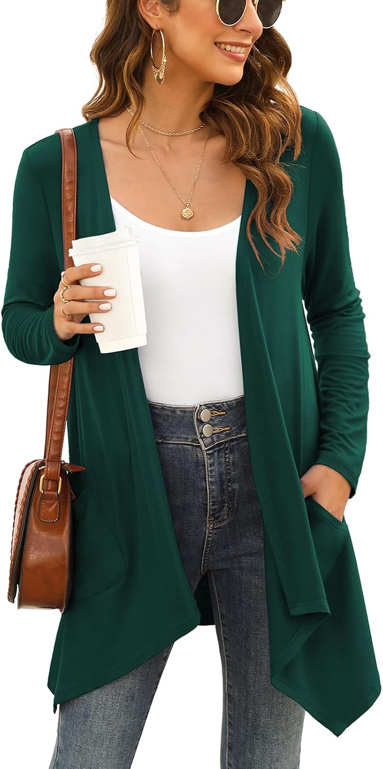 Detalle de Veryoung Black Women's Lightweight Cardigan with Pockets and High-Low Hem
