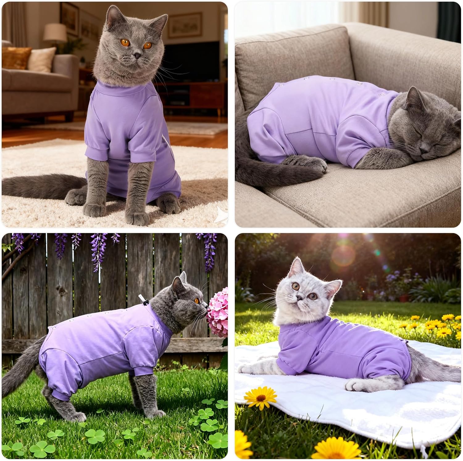 Thumbnail 6 de HEYWEAN body pour chat après opération de protection à manches longues (boutons pression, réglage au cou)