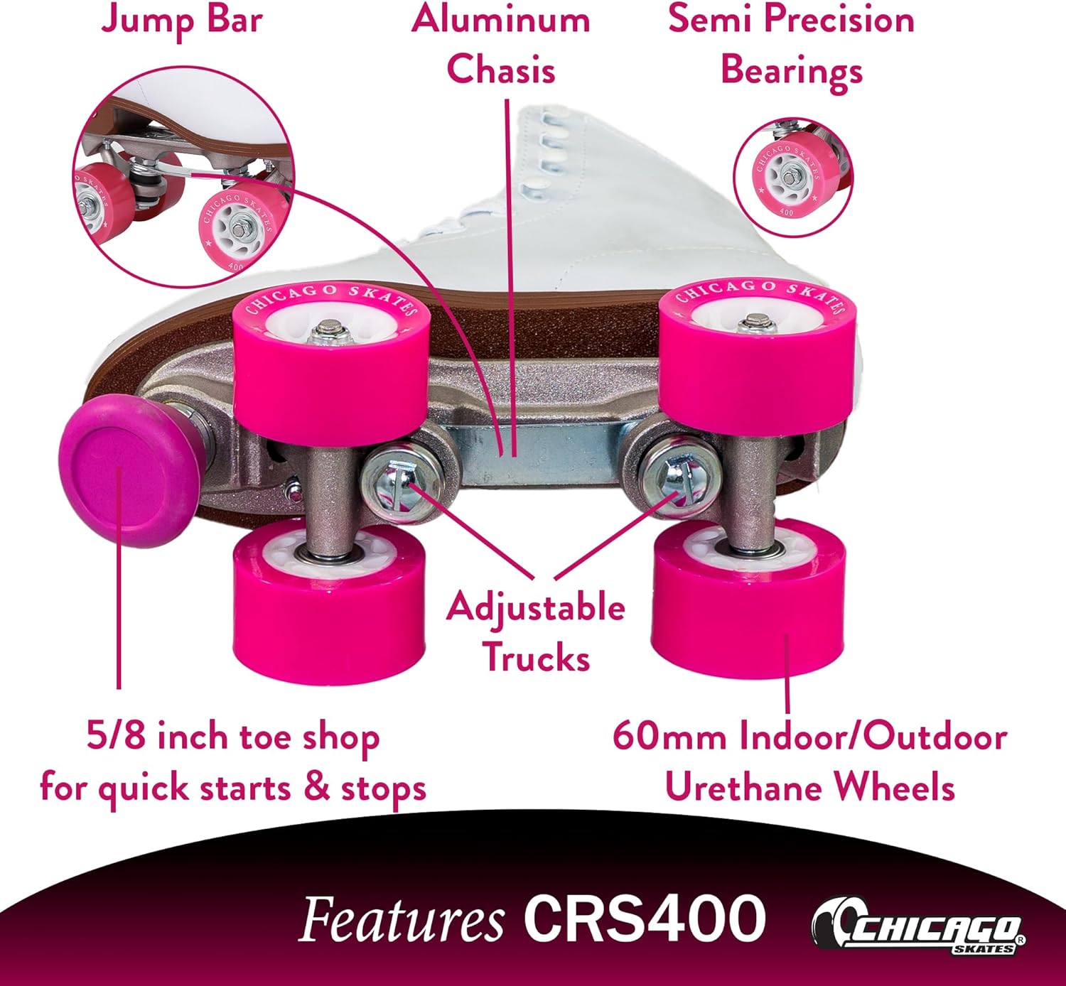Thumbnail 3 de Chicago Skates Classic Quad Roller Skates for Women & Men — Durable High-Top Boots with 60mm PU Wheels