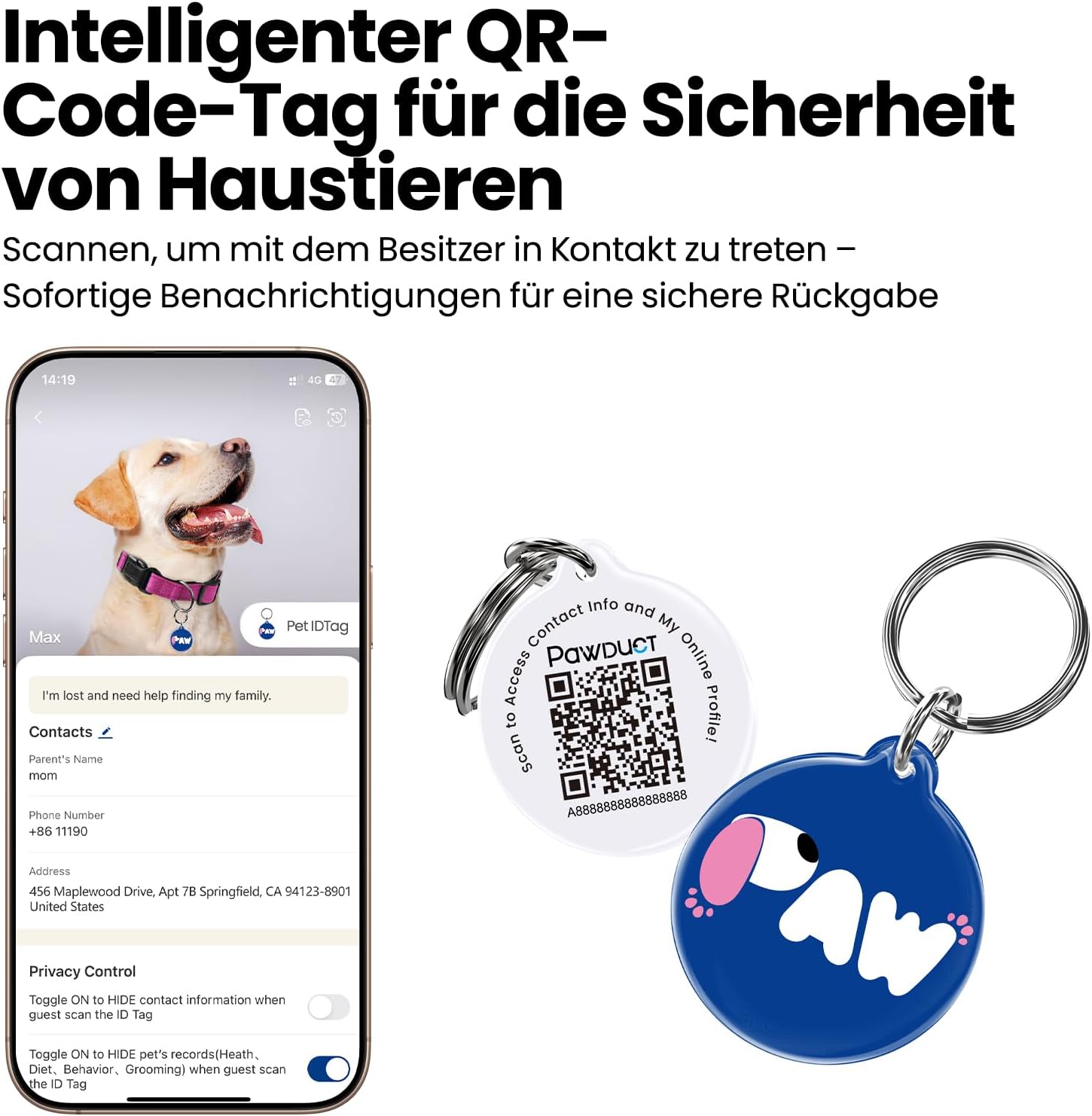 Thumbnail 6 de PawView Halsband Hund Verstellbar – Weich gepolstertes Neopren-Nylon Halsband mit QR-Code-Hundemarke (S: 2 cm breit, 30–40 cm) Magenta