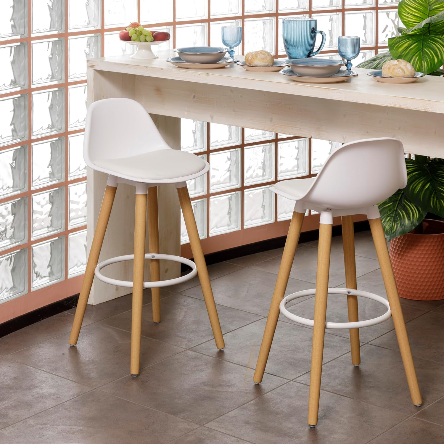 Thumbnail 1 de Baroni Home Set 2 Sgabelli 40x42x92 cm Bianco