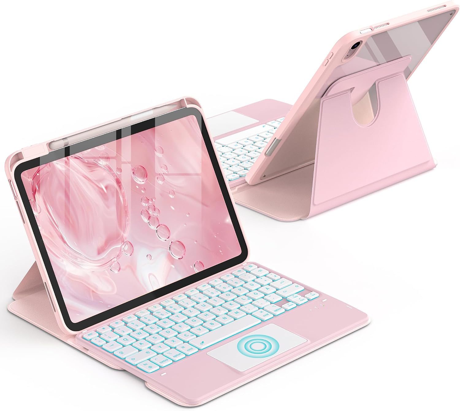 Detalle de CACOE Drehbare Hülle mit Tastatur für iPad (A16) 11/10 Generation inkl. Touchpad – Hellrosa