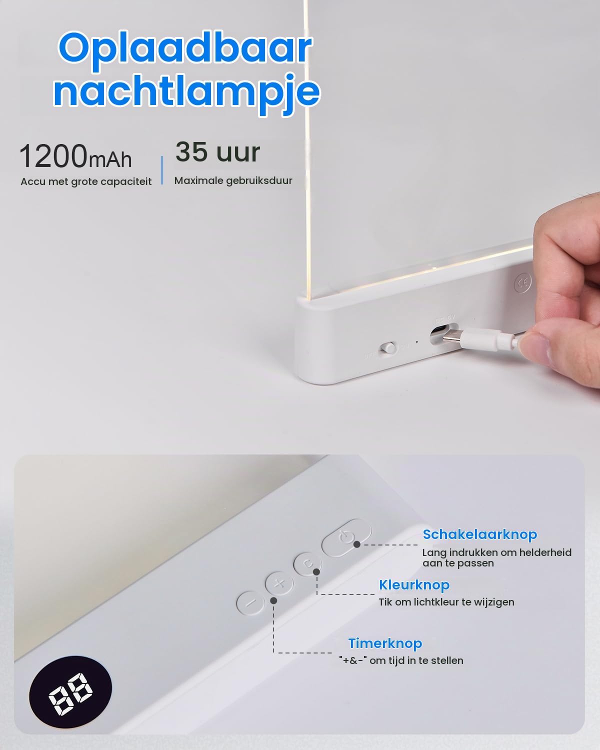 Thumbnail 3 de AdalyRoma leeslamp voor boeken, 20 leds, 3 kleurtemperaturen en timer