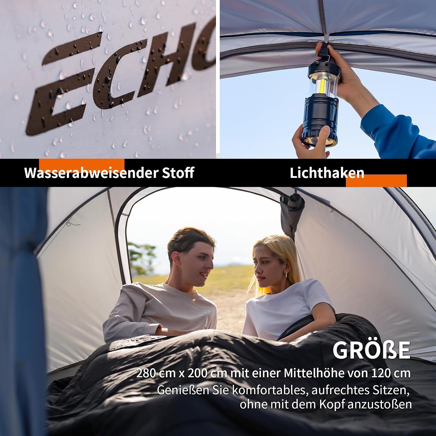 Detalle de EchoSmile Pop-up Zelt für 4–8 Personen – Wurfzelt wasserdicht mit 2 Belüftungsfenstern