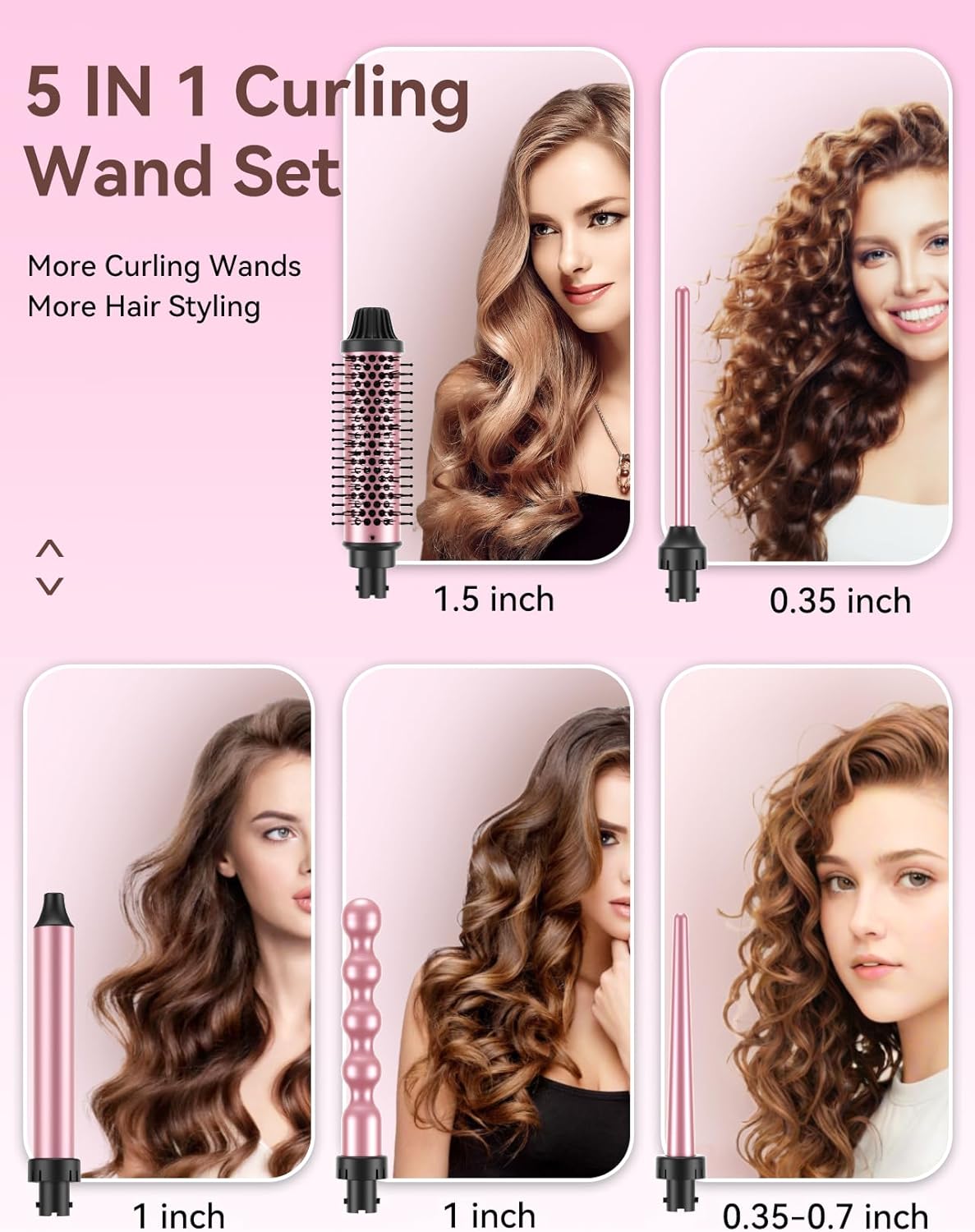 Detalle 2 de LANDOT 5-in-1 Hair Curling Wand Set with Thermal Brush 9–25mm ⌛