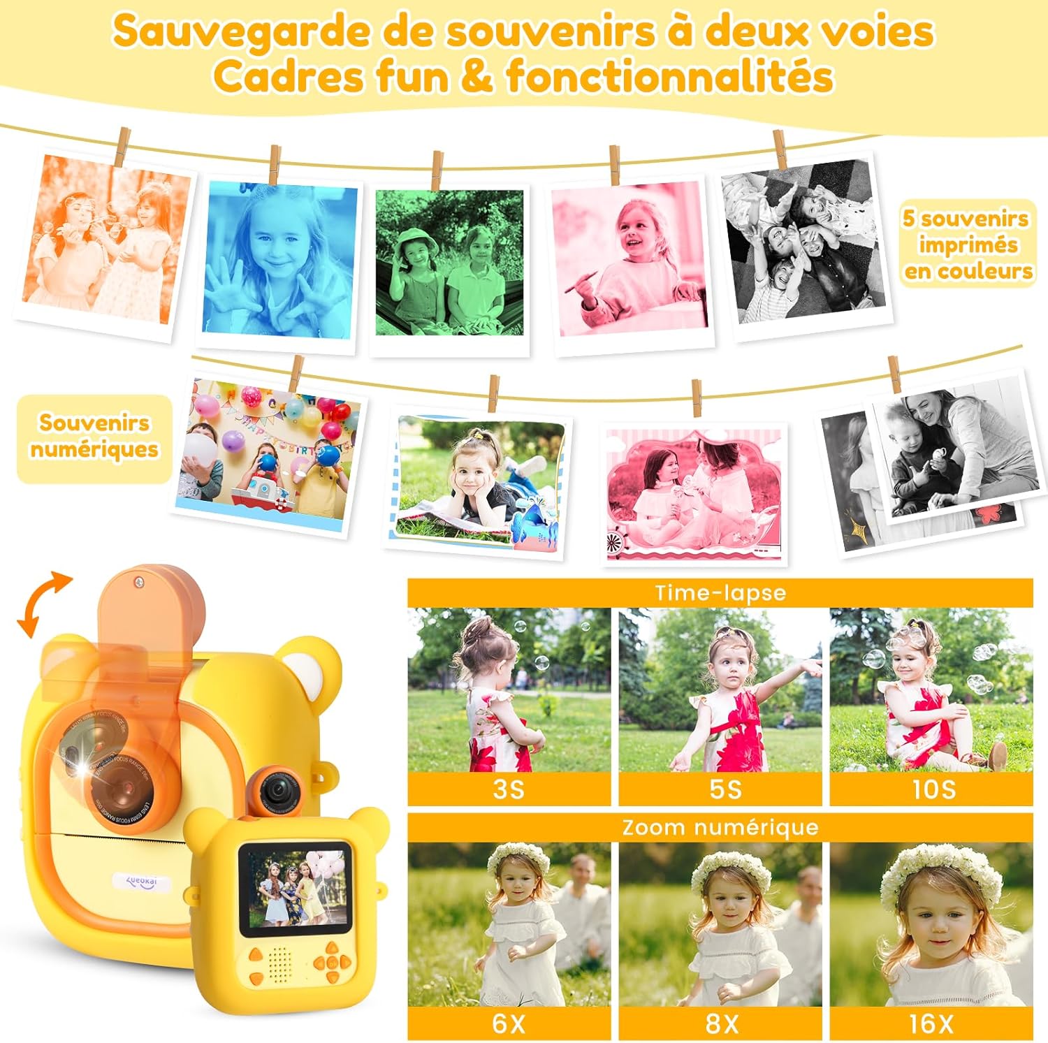 Thumbnail 3 de ARNSSIEN Appareil photo instantané enfant M2 – imprimez vite, objectif rotatif 180°