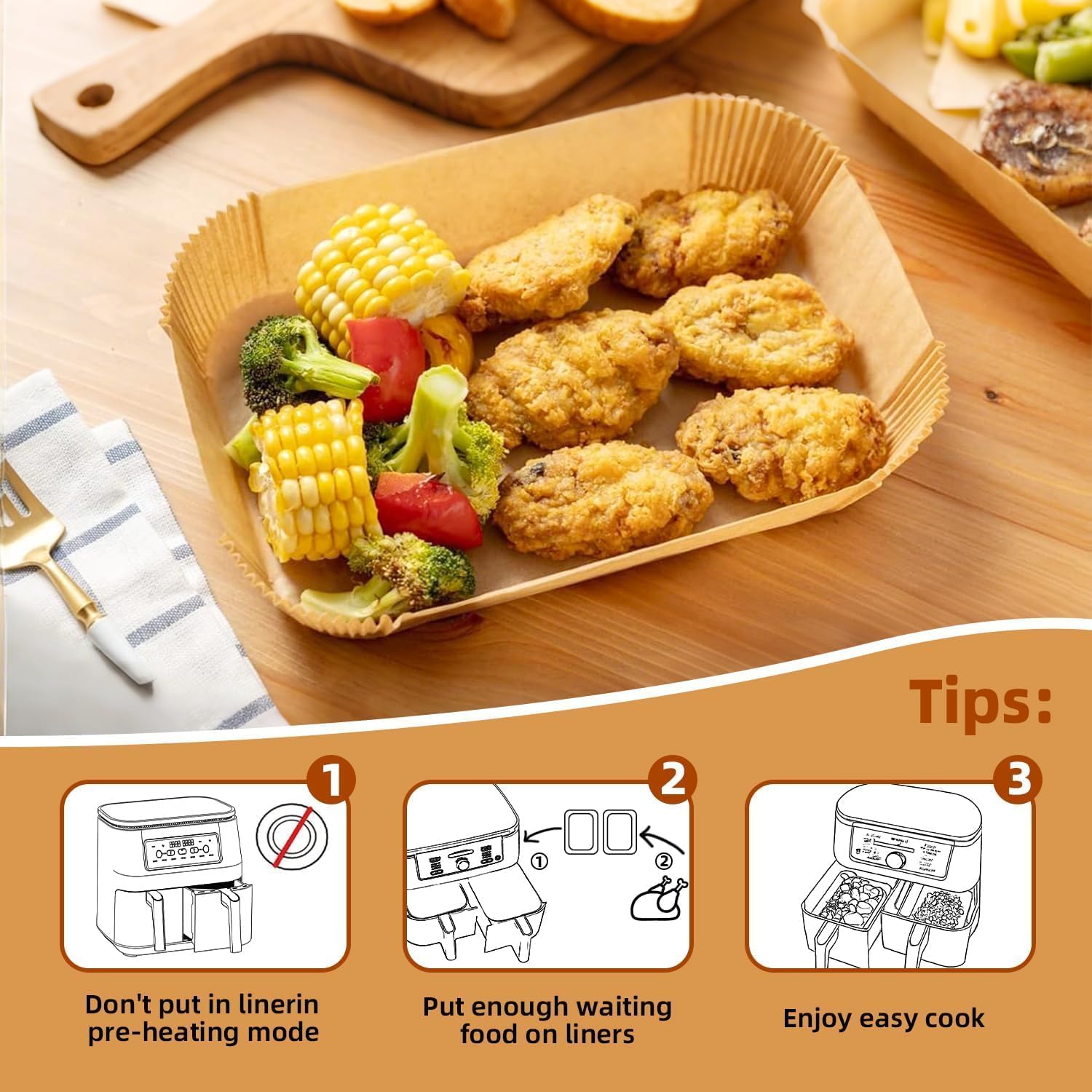 Thumbnail 5 de HONYAO Backpapier für Heißluftfritteuse Dual Zone – 200 Stück, 20,5x14 cm, kompatibel mit Ninja Dual Zone und mehr