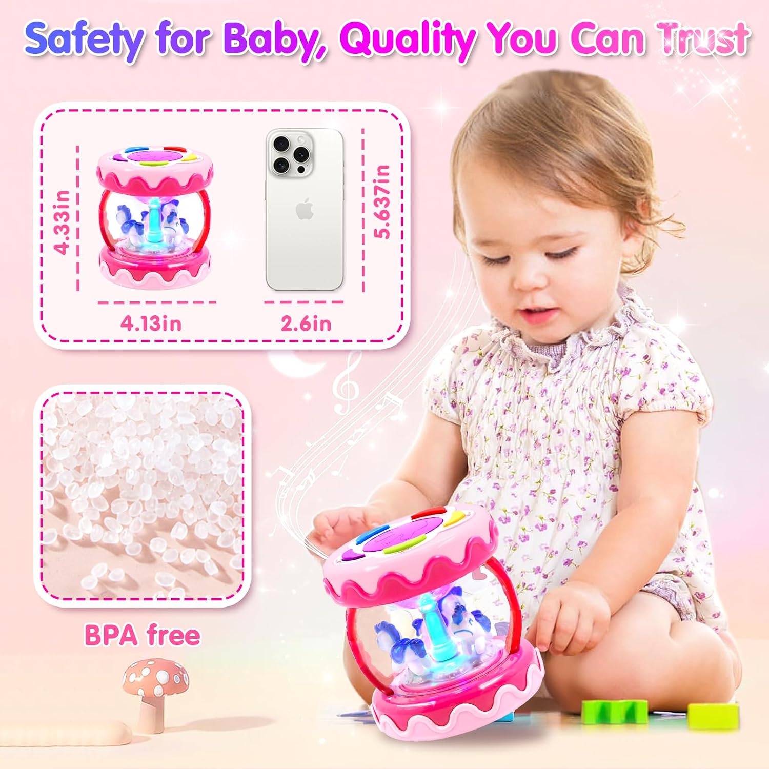 Detalle 2 de Unicorn Rotating Light Up Toy Carousel 360°