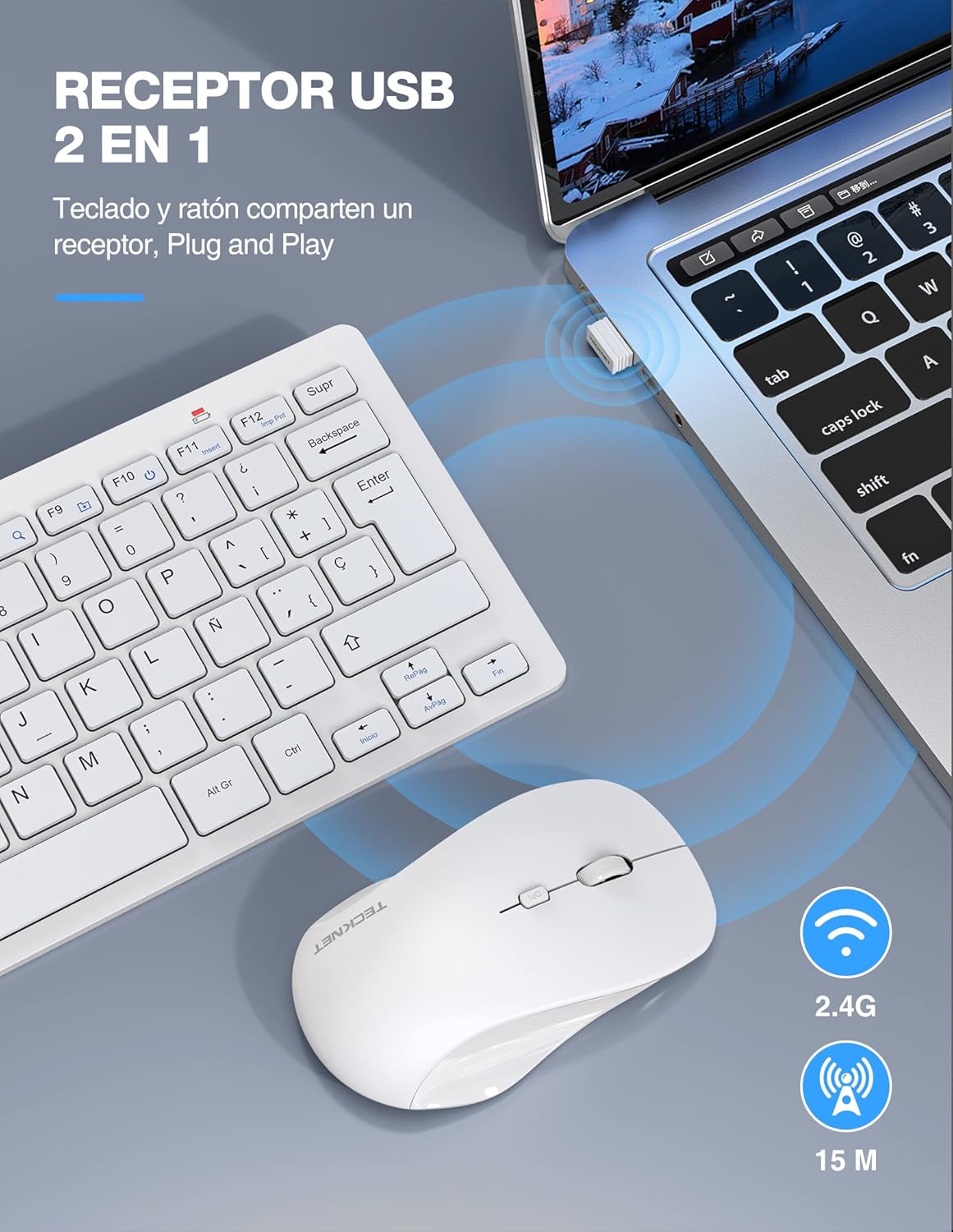 Detalle 2 de TECKNET Mini teclado y ratón 2,4 GHz 15 m