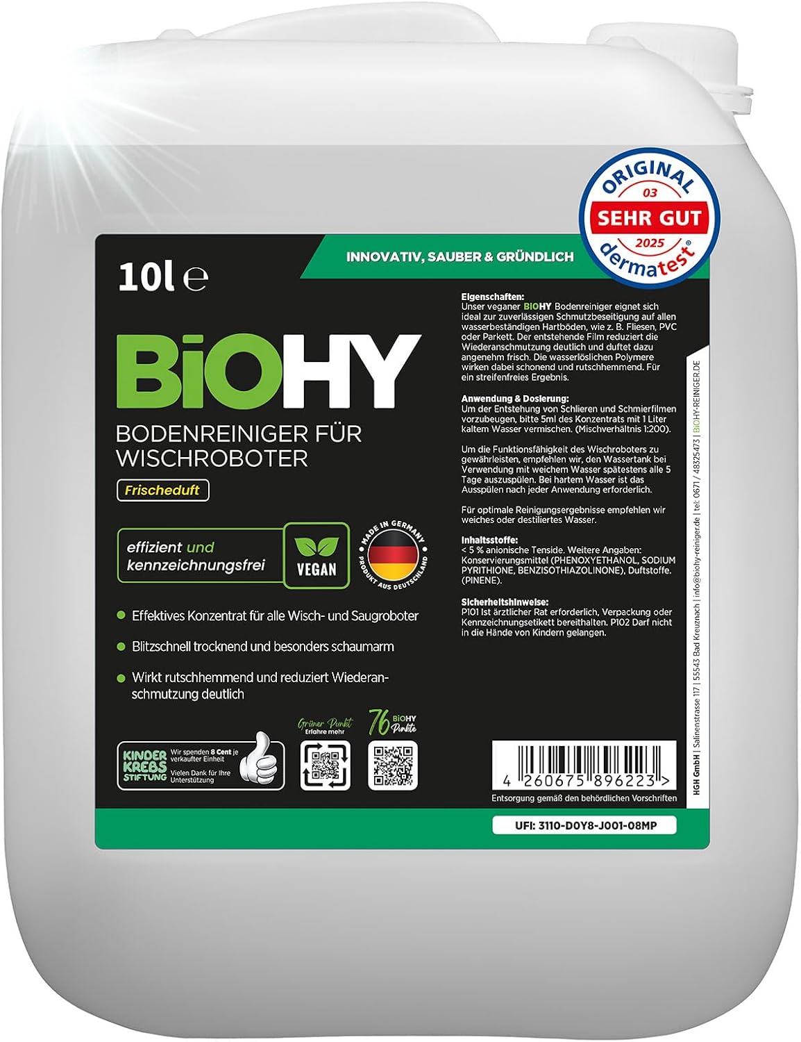 Detalle de BIOHY abk-775 vloerreiniger voor dweilrobots, 10 liter, schuimarm en streepvrij