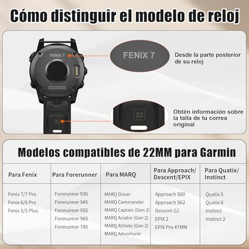 Thumbnail 4 de NotoCity Correa de silicona 22 mm para Garmin Fenix 5/6/7/8 (y más modelos) – Negro