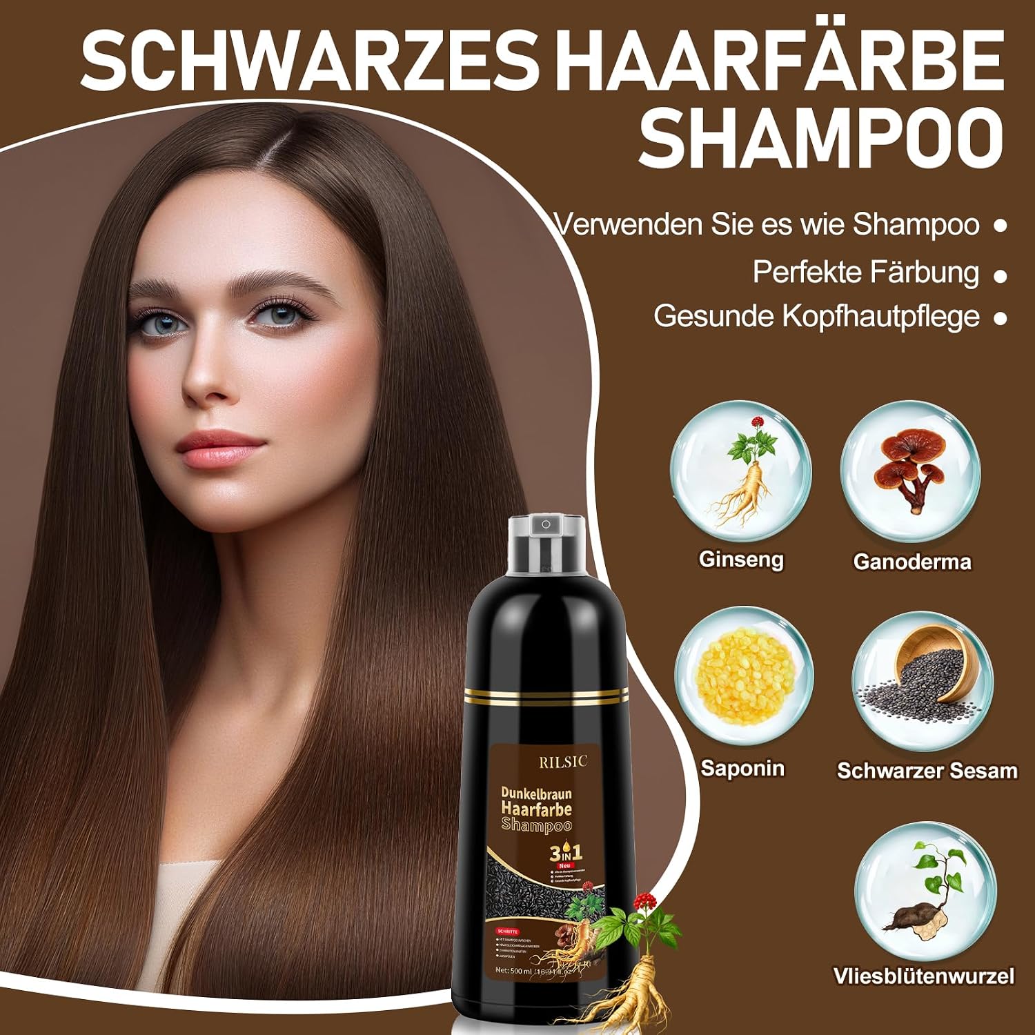 Detalle 2 de 500ML Haarfarbe Dunkelbraun 3 in 1