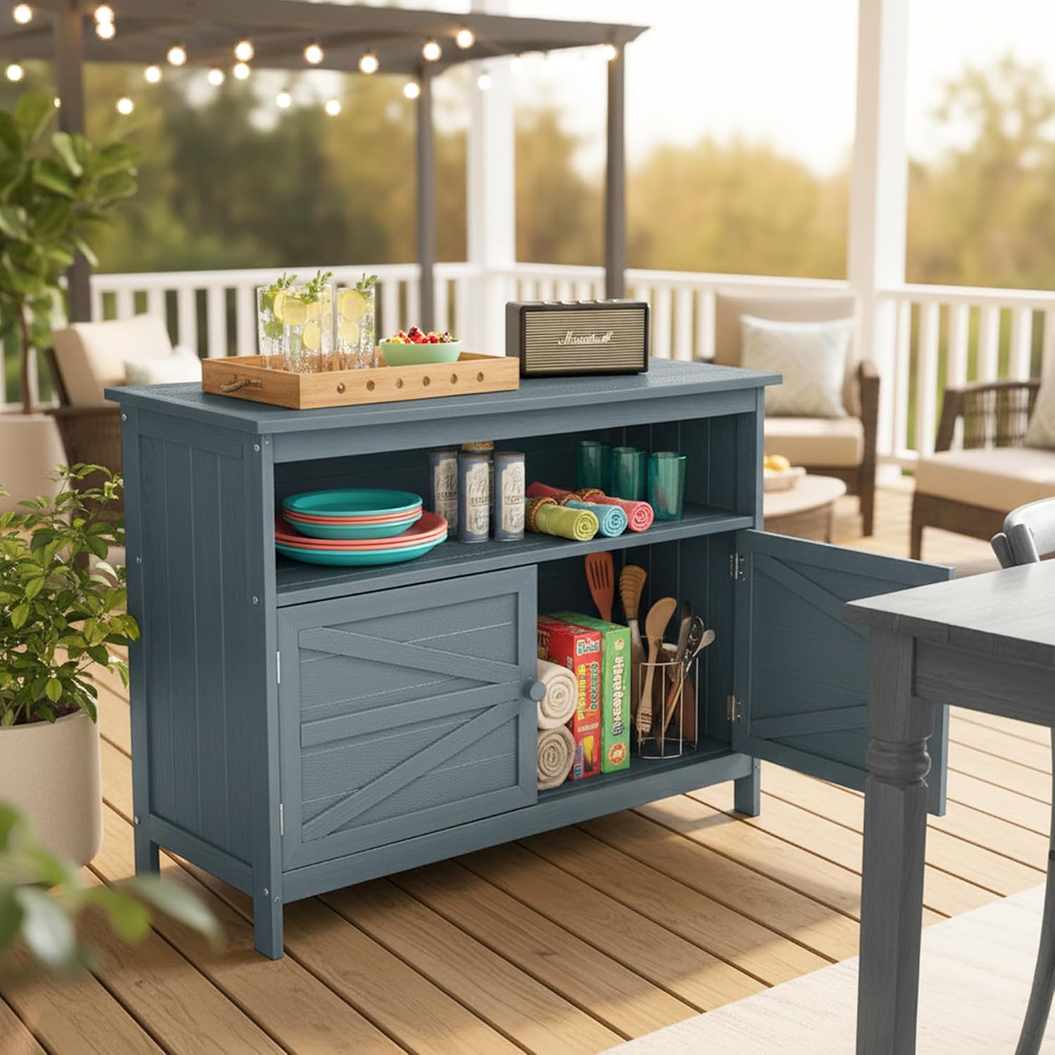 Thumbnail 6 de Congfutt HIPS Outdoor Storage Cabinet, Gray, Magnetic Doors, 3 Shelves