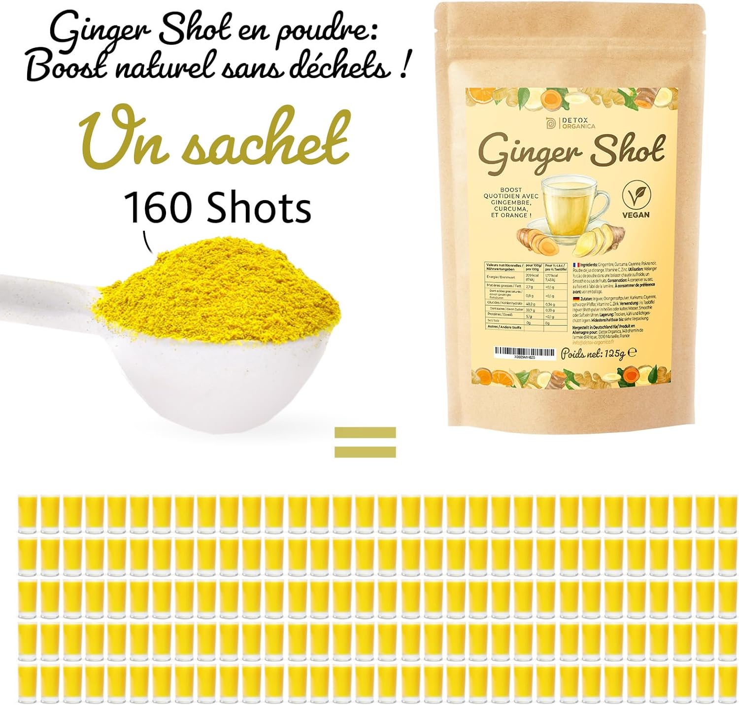 Thumbnail 2 de DETOX ORGANICA Ginger Shot – Mélange en poudre pour ginger shot, jusqu’à 160 shots à partir de gingembre et curcuma