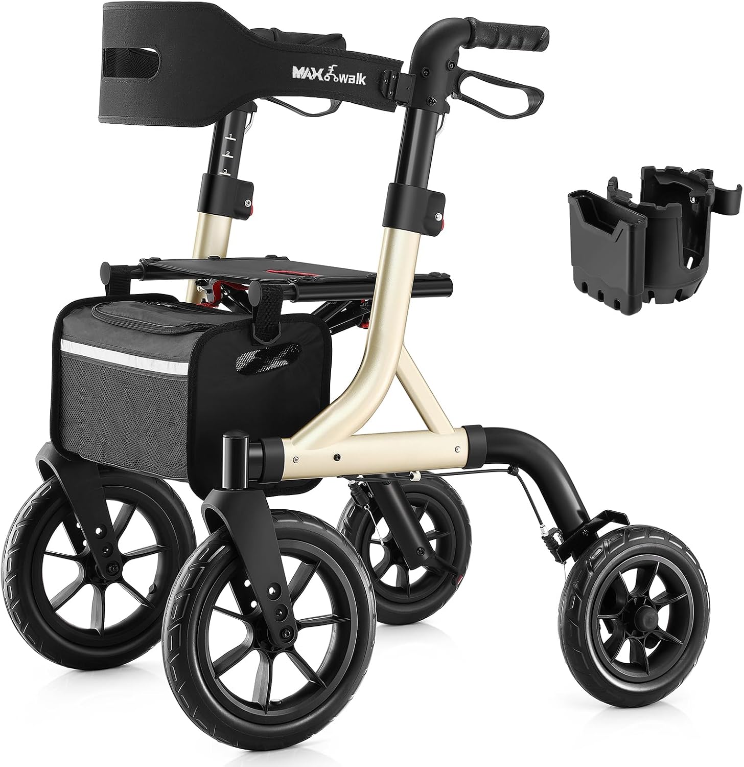 Detalle de MAXWALK RL-A42093W12 Rollator Walker with Seat, 12-Inch Wheels, Gold