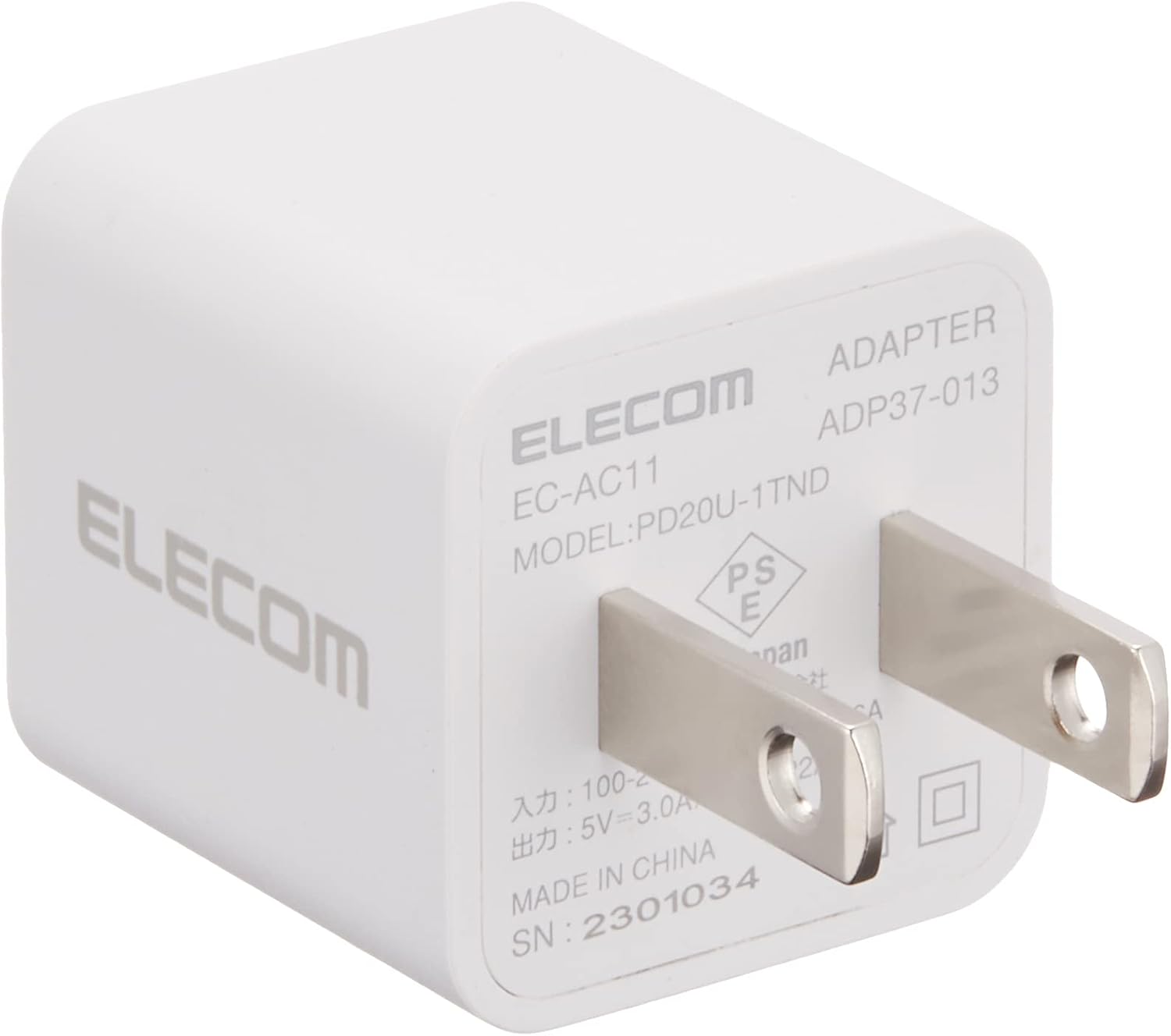 Detalle de エレコム EC-AC11WH USB PD対応充電器 20W・USB-C 1ポート・小型軽量