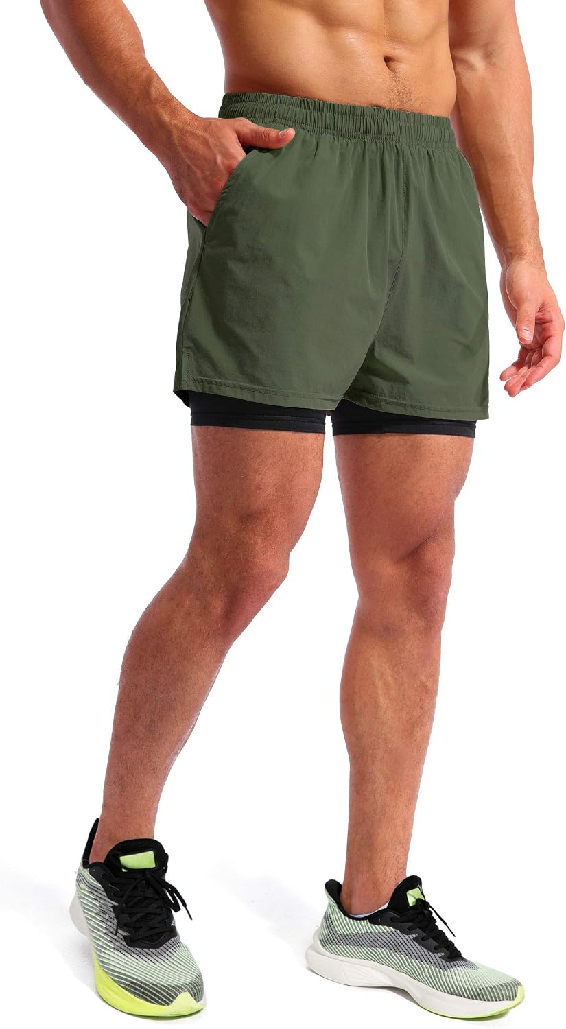 Detalle de Pudolla Men’s 2 in 1 Running Shorts 5" with Phone Pockets