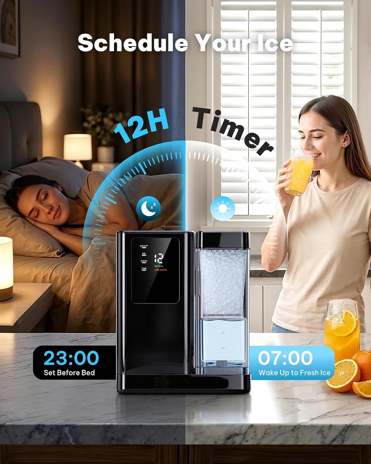 Detalle de Silonn SLIM43B-US Nugget Ice Maker with 3L Tank, Timer and Self-Cleaning