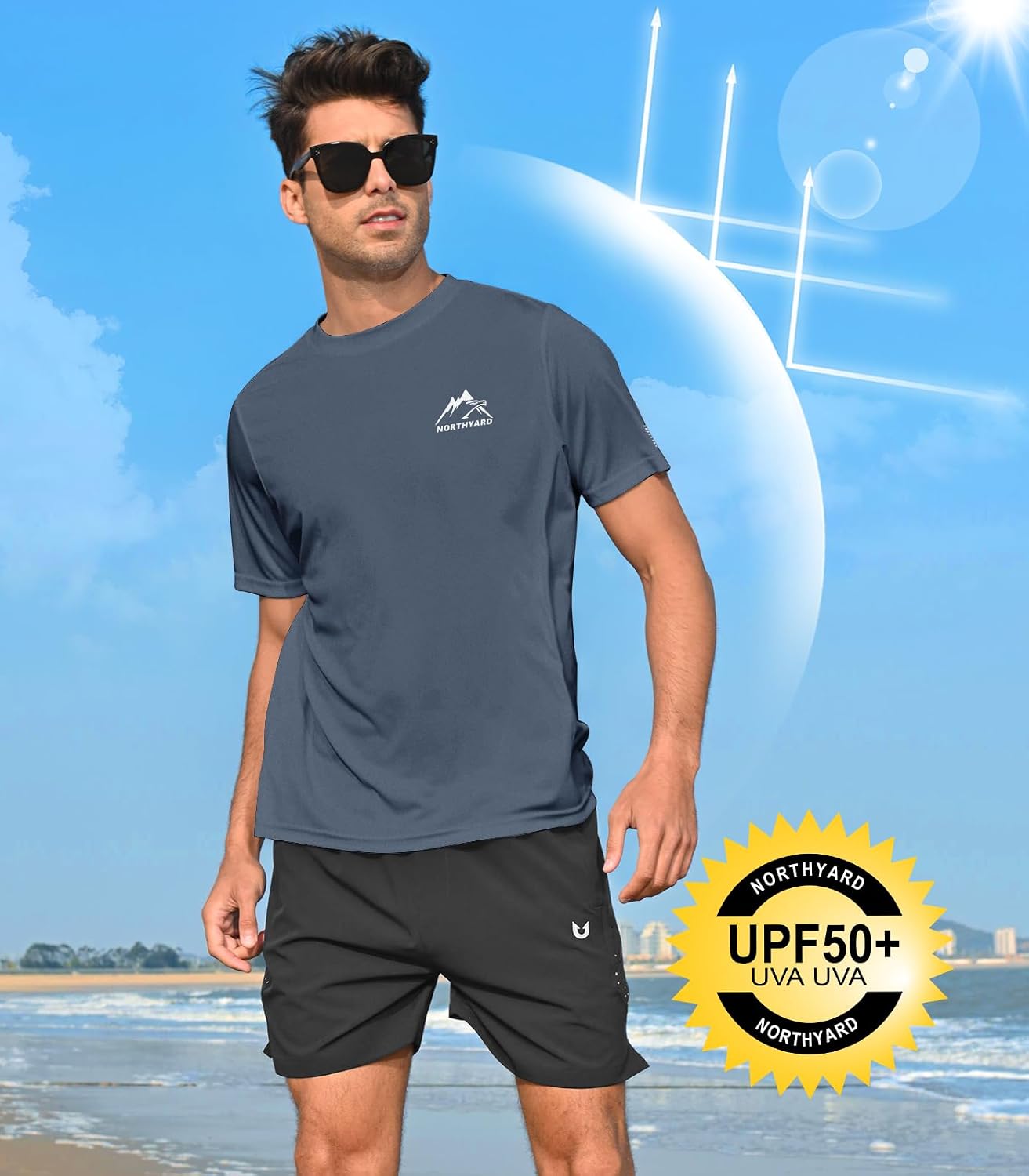 Detalle de NORTHYARD Men's UPF 50+ Sun Protection Short Sleeve Rash Guard