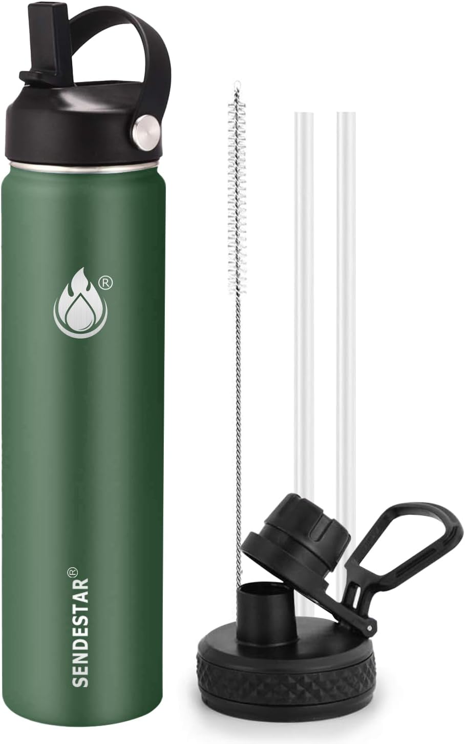 Detalle de Insulated Water Bottle 24 oz with Straw: Stainless Steel, Dual Lids, Keeps Drinks Cold or Hot