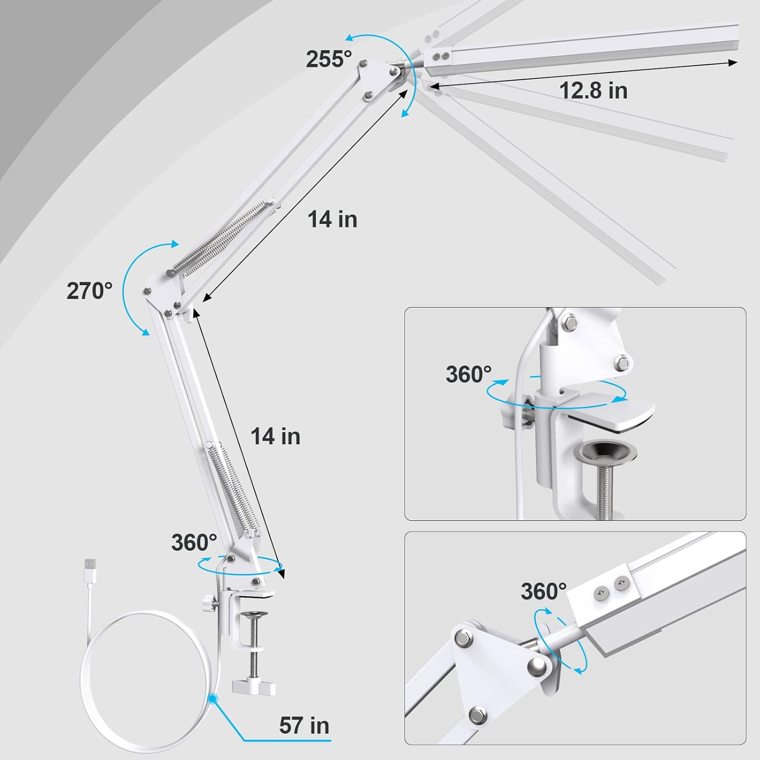 Detalle de SKYLEO LED-Schreibtischlampe mit Clip – leistungsstark, flexibel, augenschutzorientiert